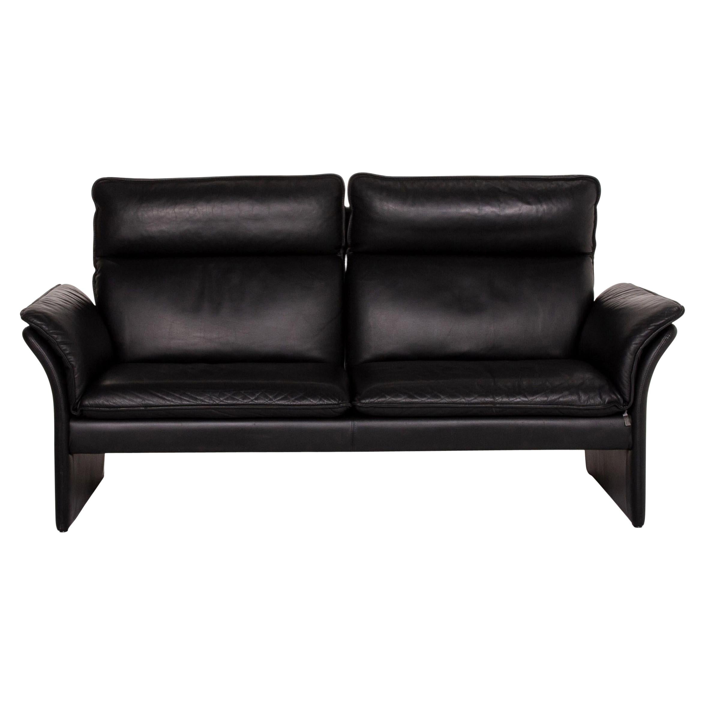 Three-Point Scala Leather Sofa Black Three-Seat Couch