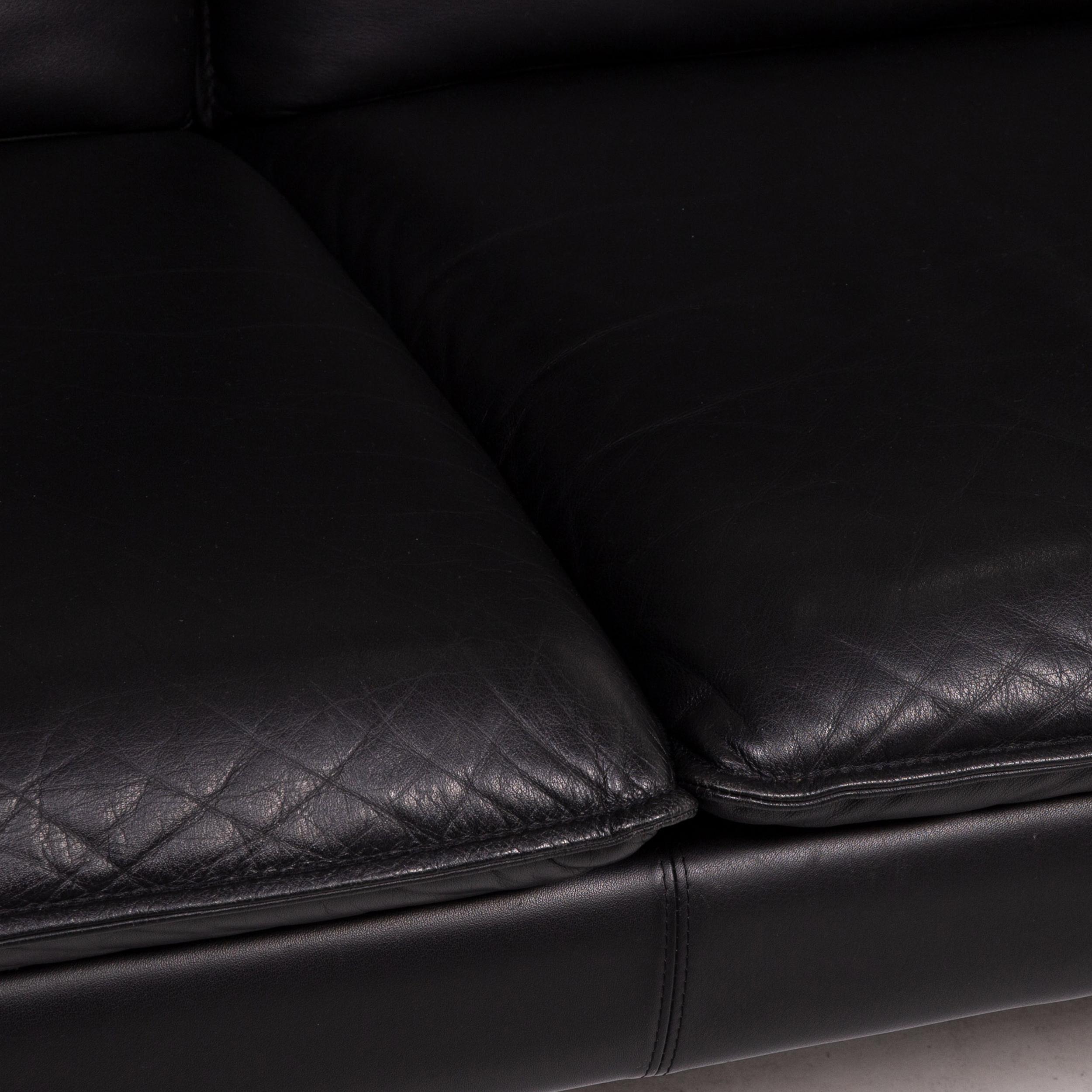 Modern Three-Point Scala Leather Sofa Black Three-Seat Couch