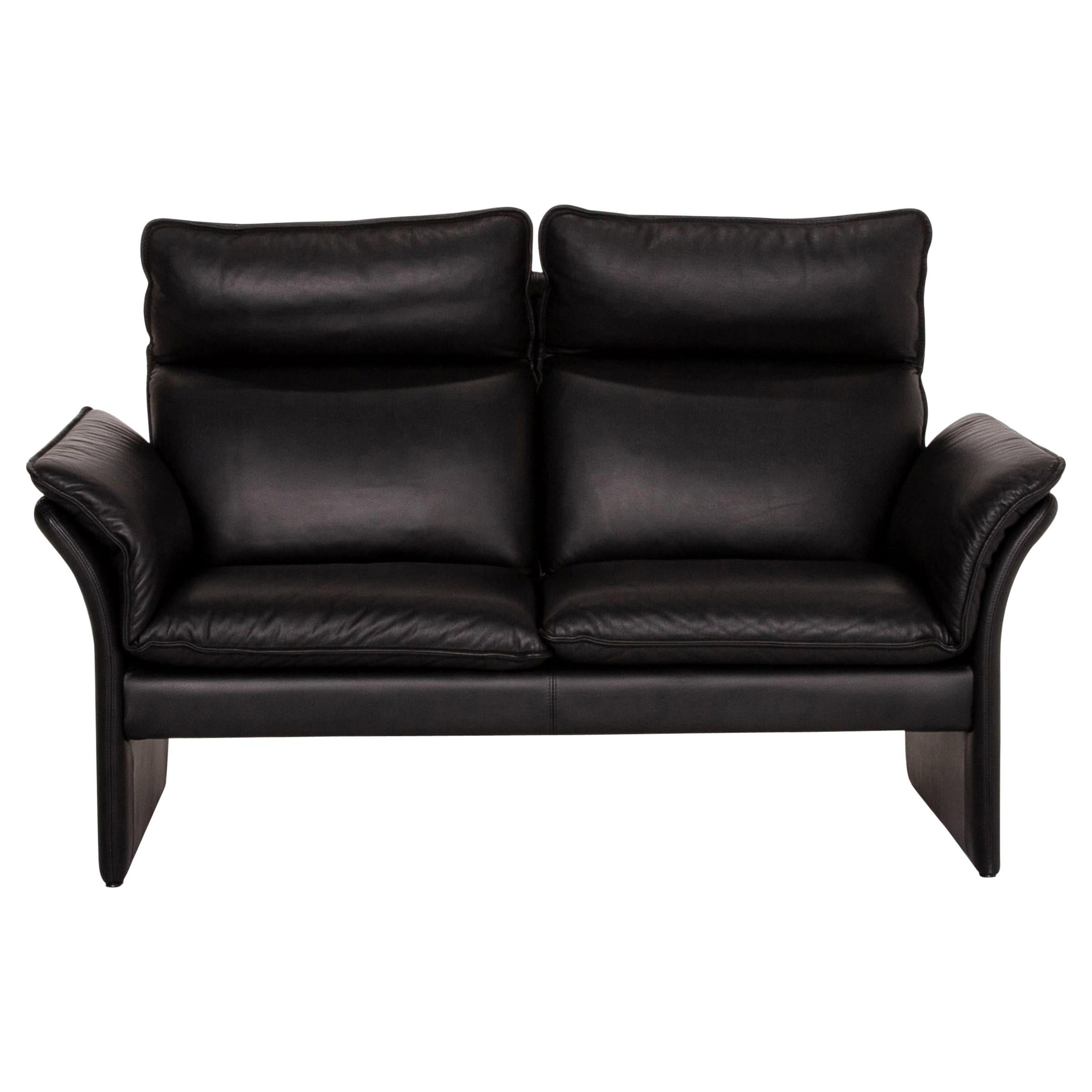 Three-Point Scala Leather Sofa Black Two-Seat Couch