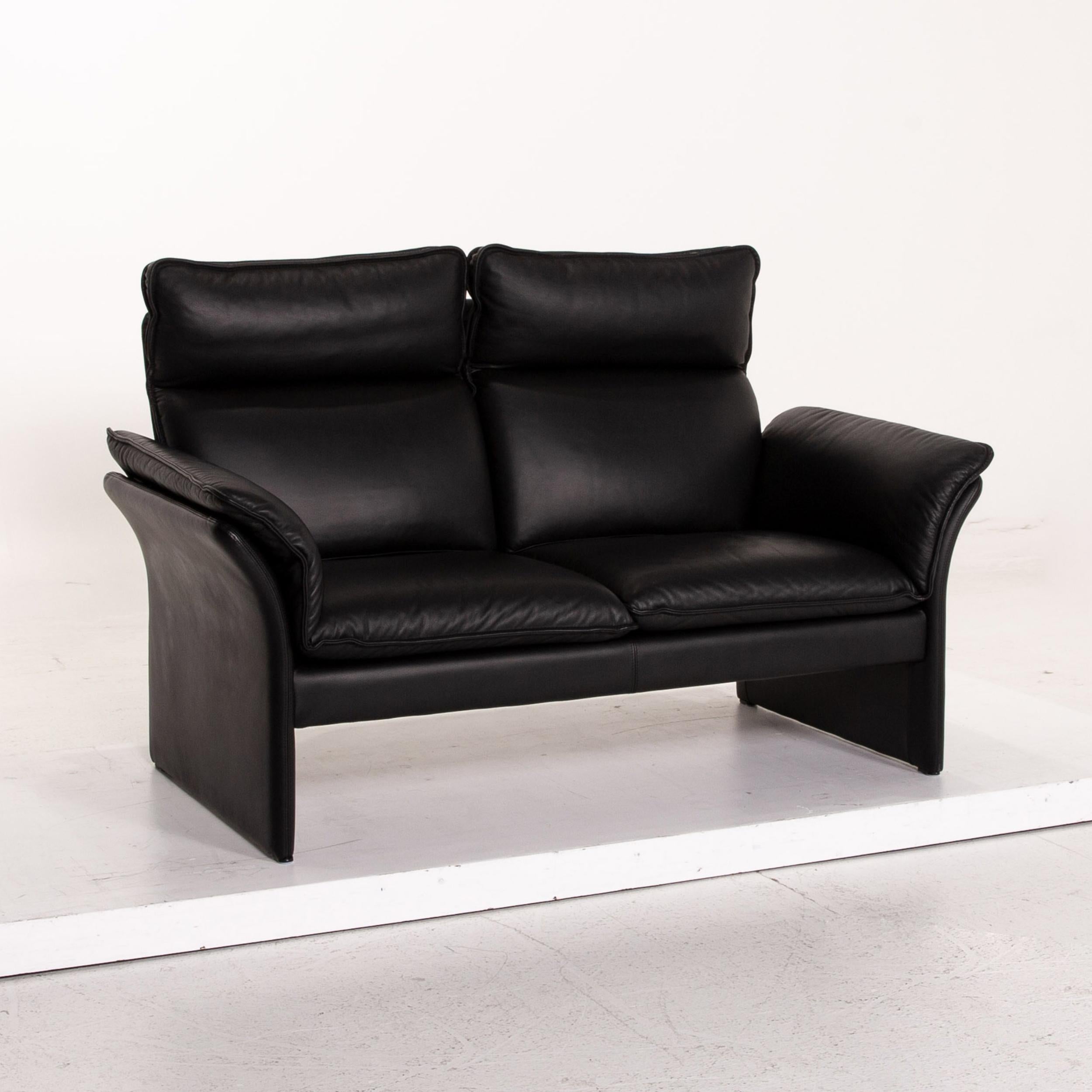 Three-Point Scala Leather Sofa Black Two-Seat Couch In Good Condition In Cologne, DE