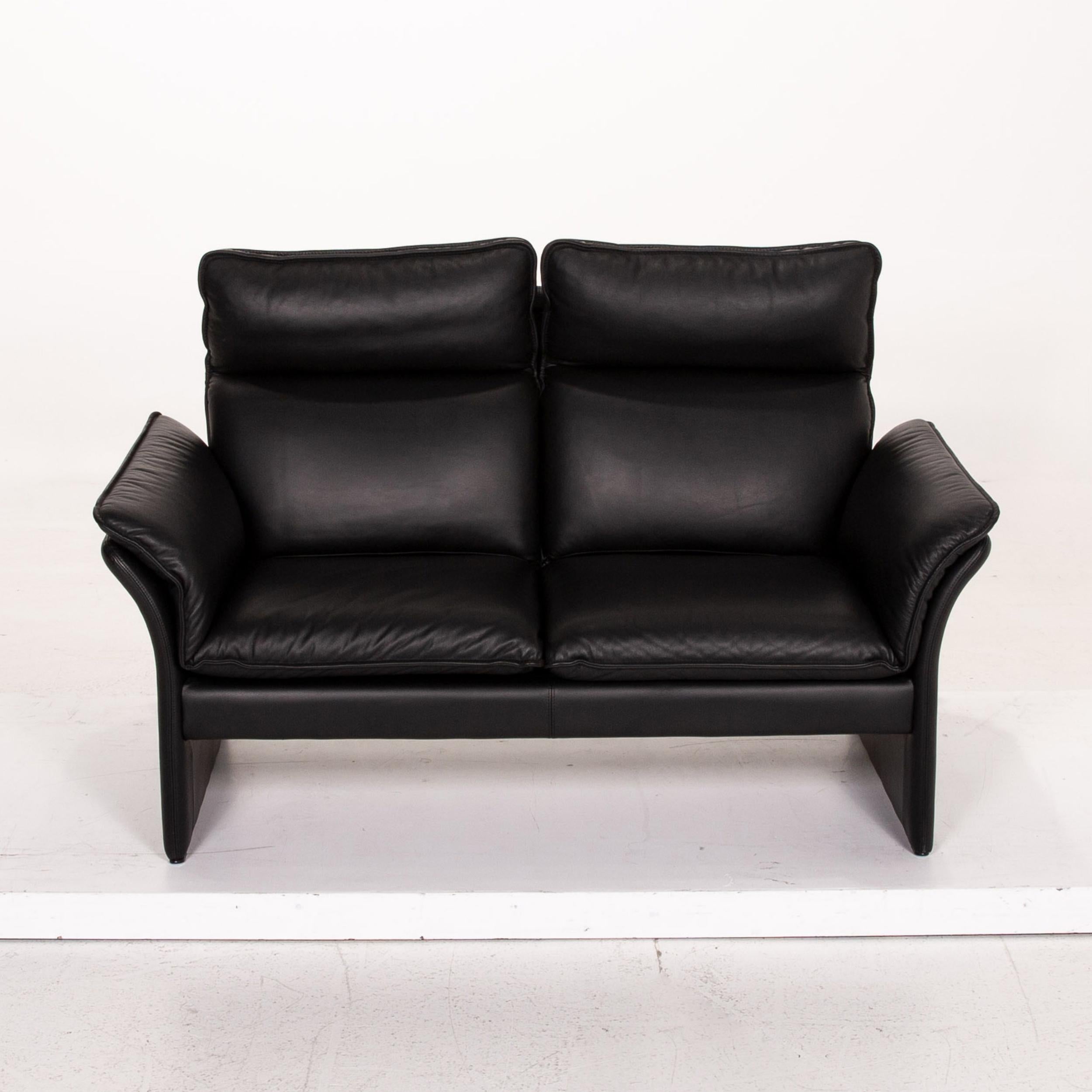 Contemporary Three-Point Scala Leather Sofa Black Two-Seat Couch