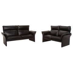 Three-Point Scala Leather Sofa Set Black 1 Three-Seat 1 Two-Seat