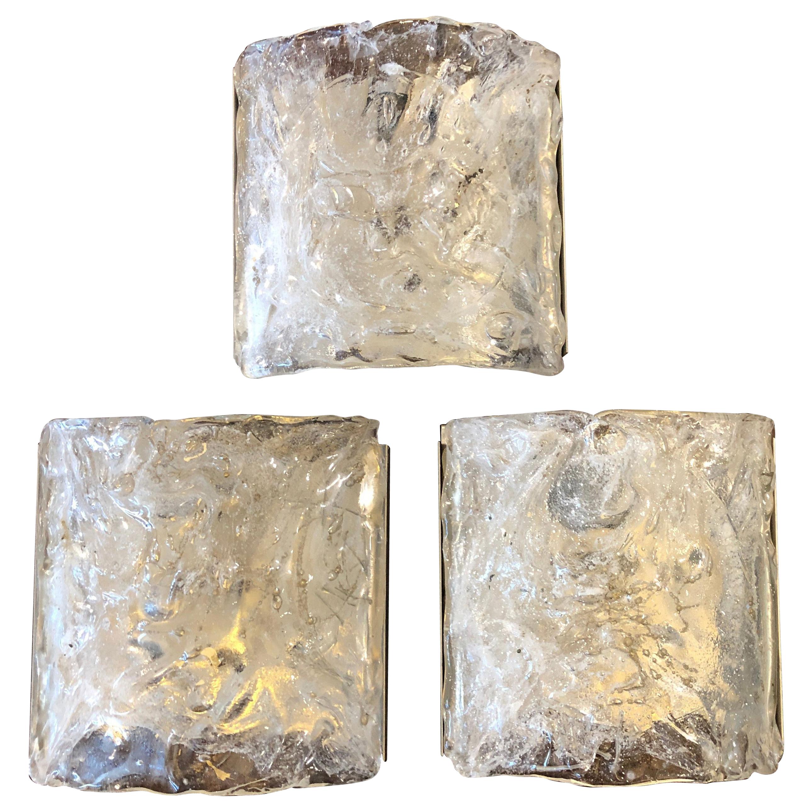 Three Poliarte Brutalist Italian Squared Wall Sconces, circa 1970