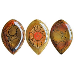 Three Poole Pottery English Sword Blade Shaped Aegean Dishes, Abstract Designs