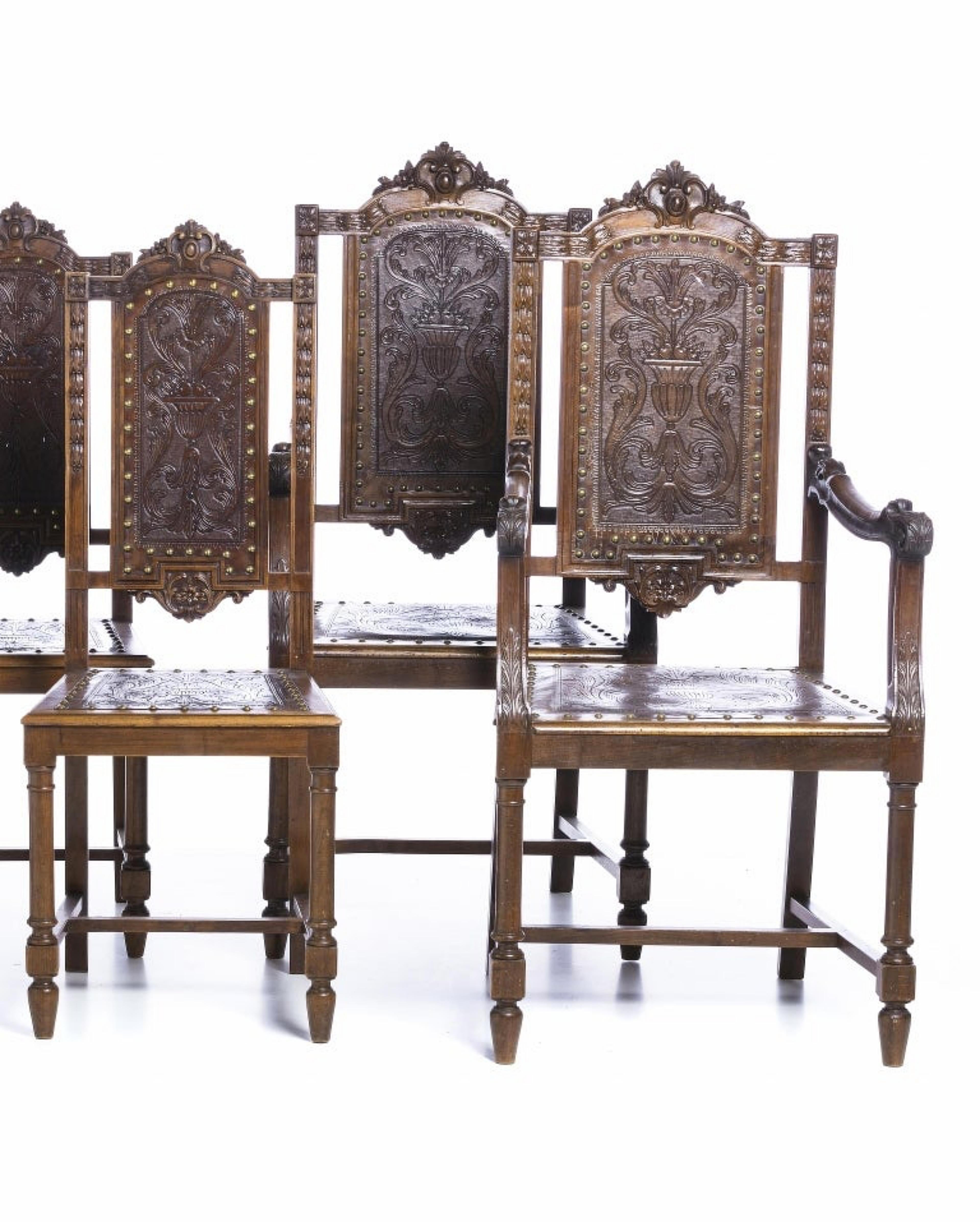 Renaissance THREE PORTUGUESE ARMCHAIRS AND SIX CHAIRS 19th century  For Sale