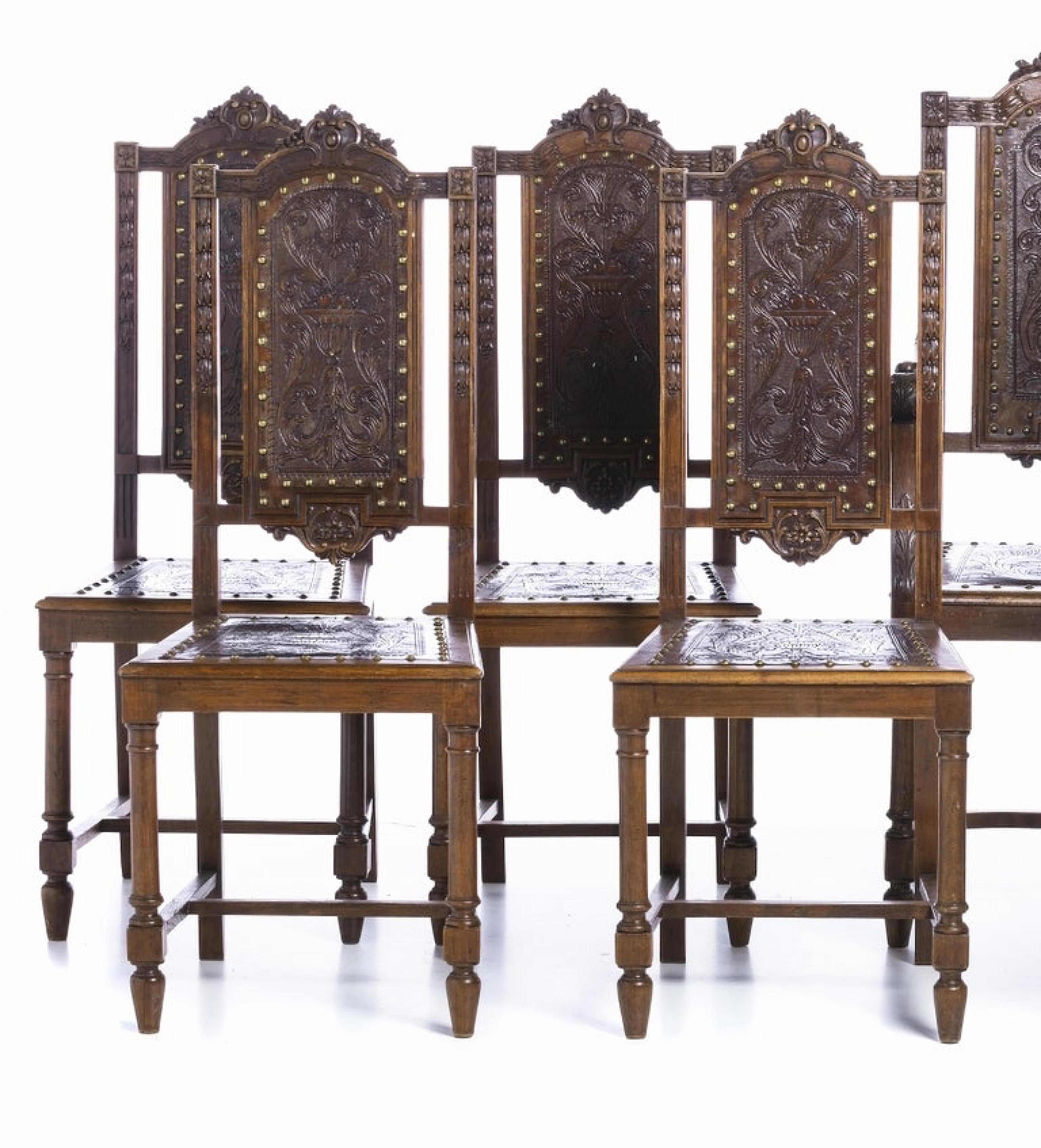 Portuguese THREE PORTUGUESE ARMCHAIRS AND SIX CHAIRS 19th century  For Sale