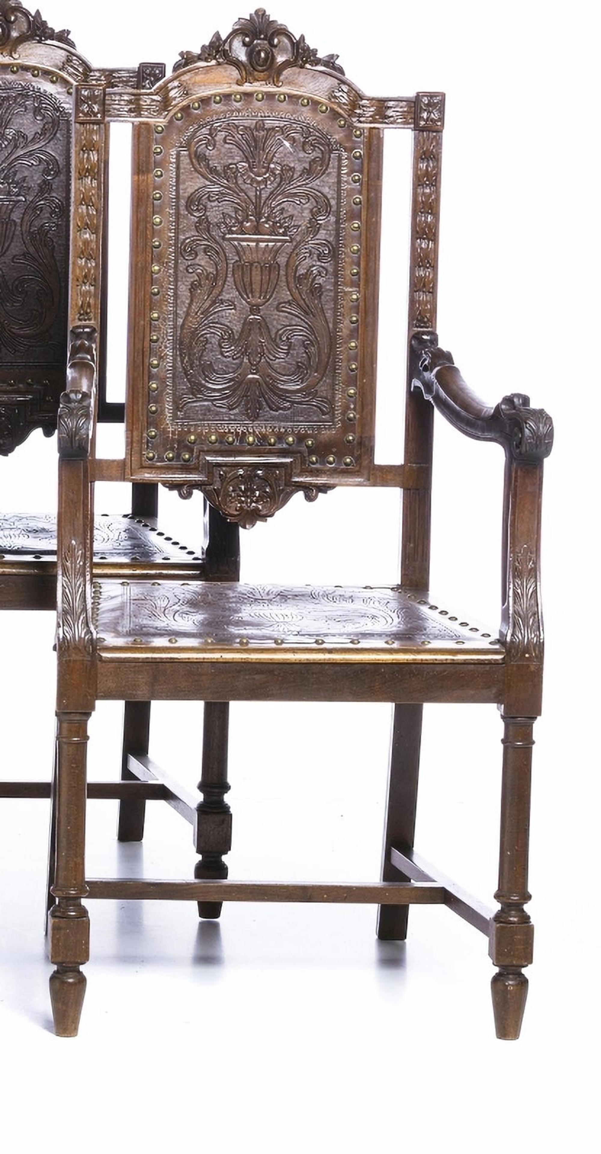 Hand-Crafted THREE PORTUGUESE ARMCHAIRS AND SIX CHAIRS 19th century  For Sale