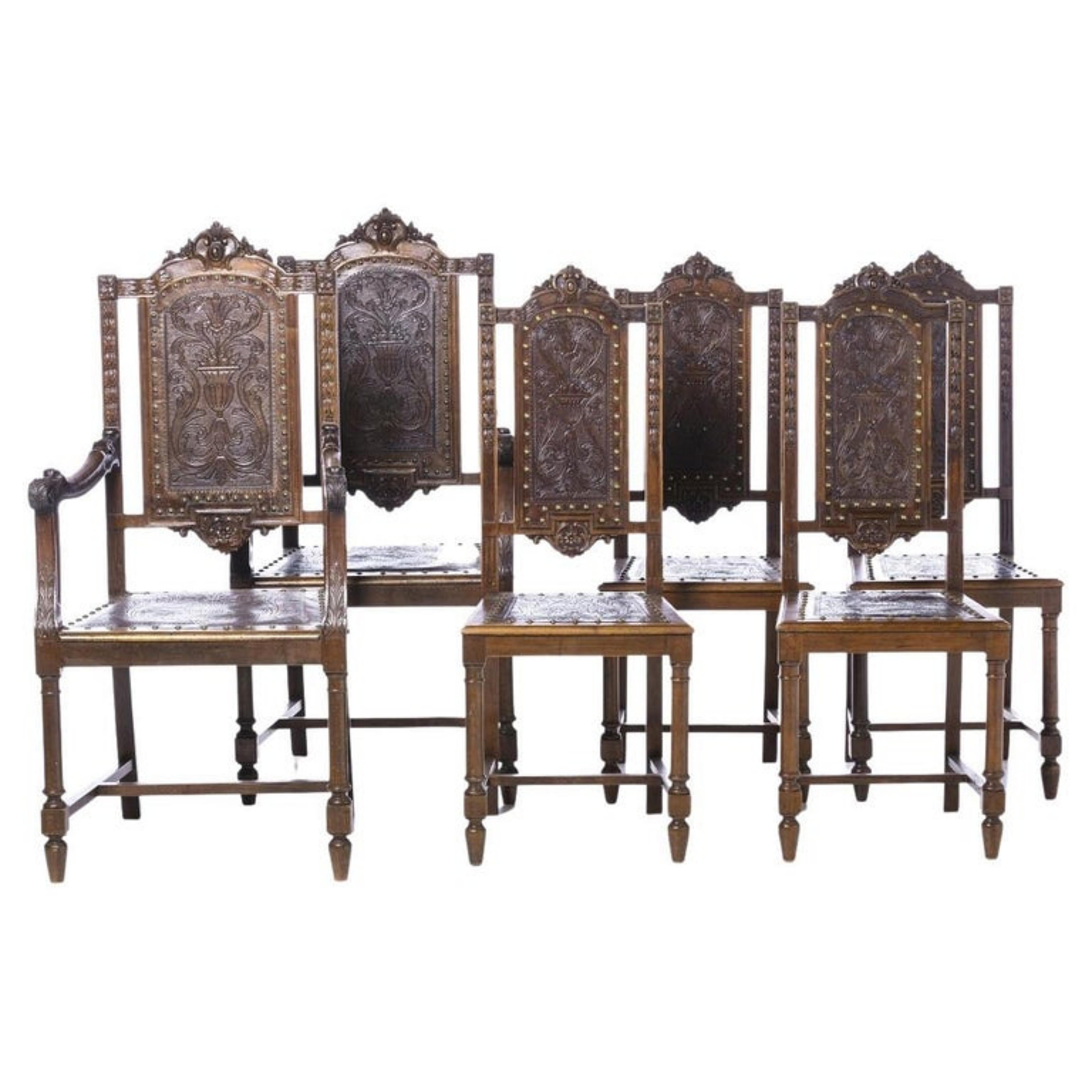 19th Century THREE PORTUGUESE ARMCHAIRS AND SIX CHAIRS 19th century  For Sale