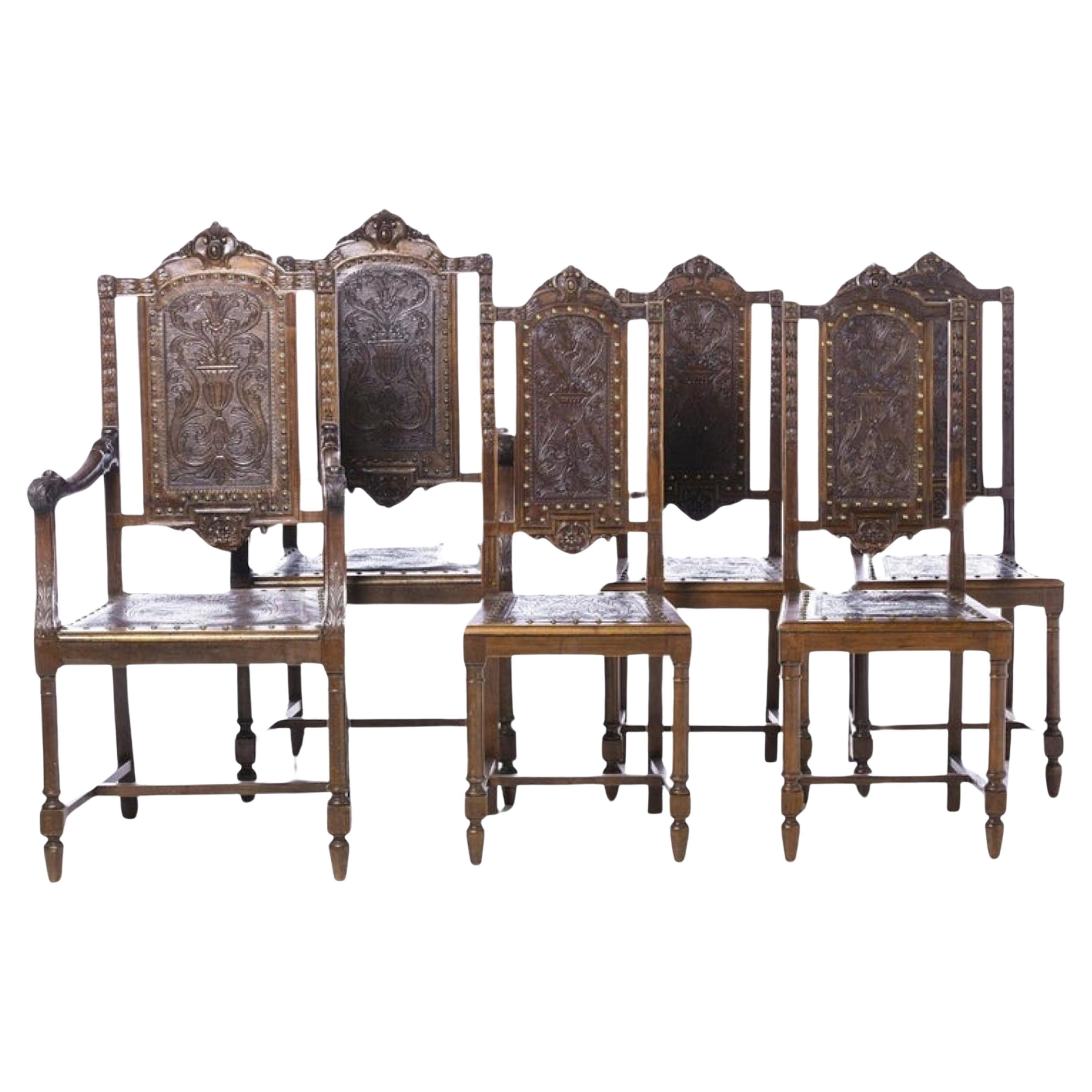 THREE PORTUGUESE ARMCHAIRS AND SIX CHAIRS 19th century 