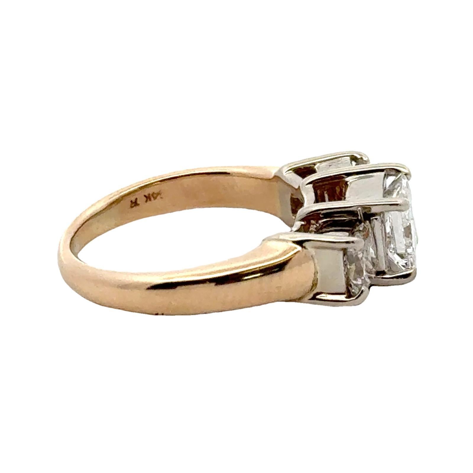 Dreifarbiger Diamantring mit Prinzessinnenschliff 14 Karat zweifarbiges Gold GIA zertifizierter Ring 1