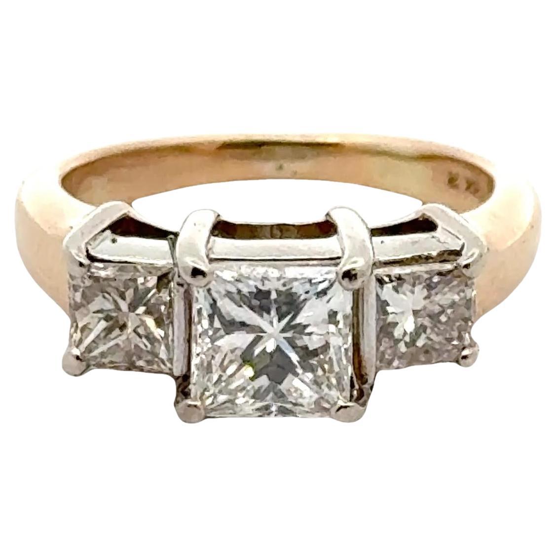Dreifarbiger Diamantring mit Prinzessinnenschliff 14 Karat zweifarbiges Gold GIA zertifizierter Ring