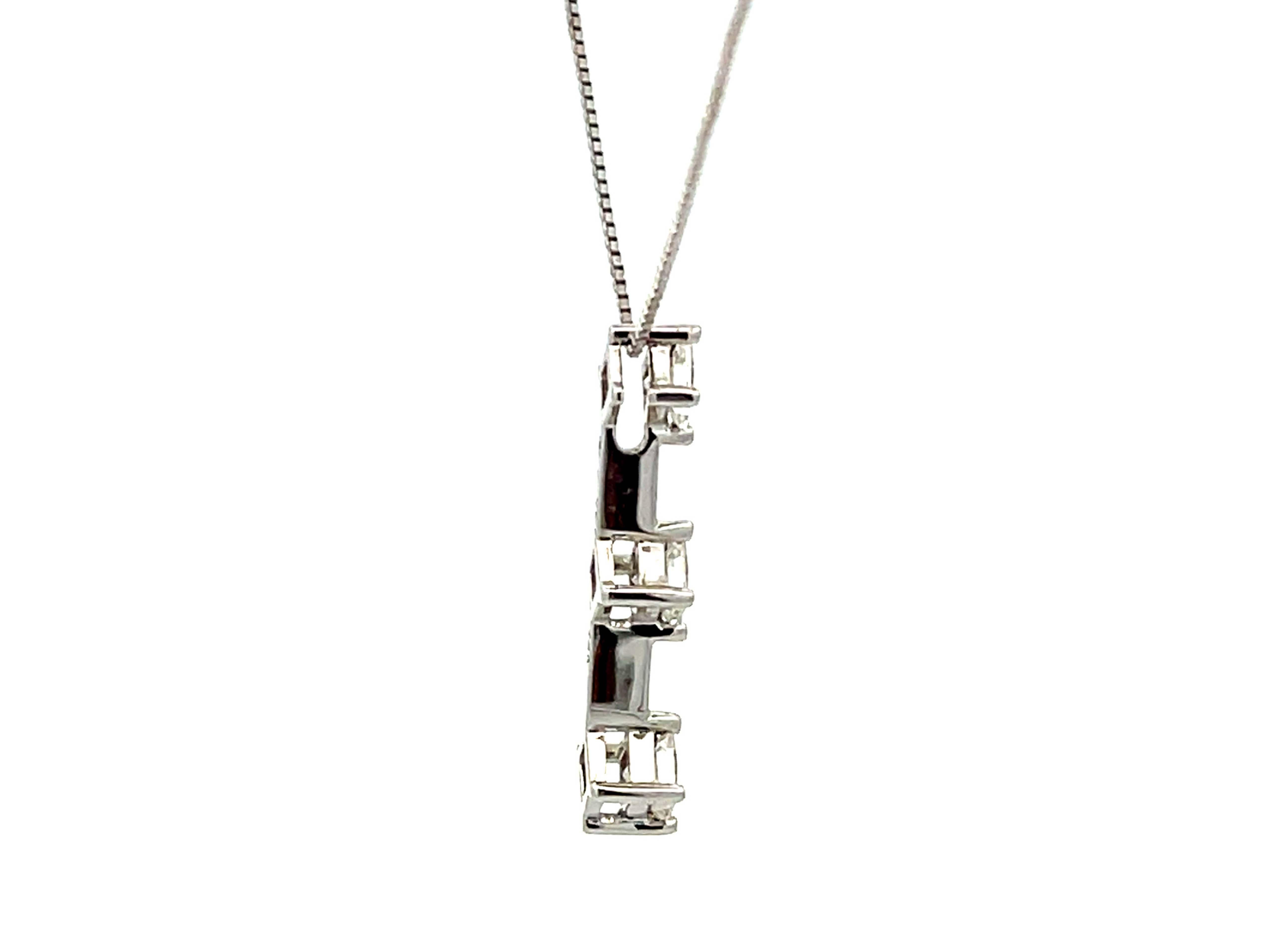 Women's Three Princess Cut Diamond Drop Necklace in 14k White Gold For Sale