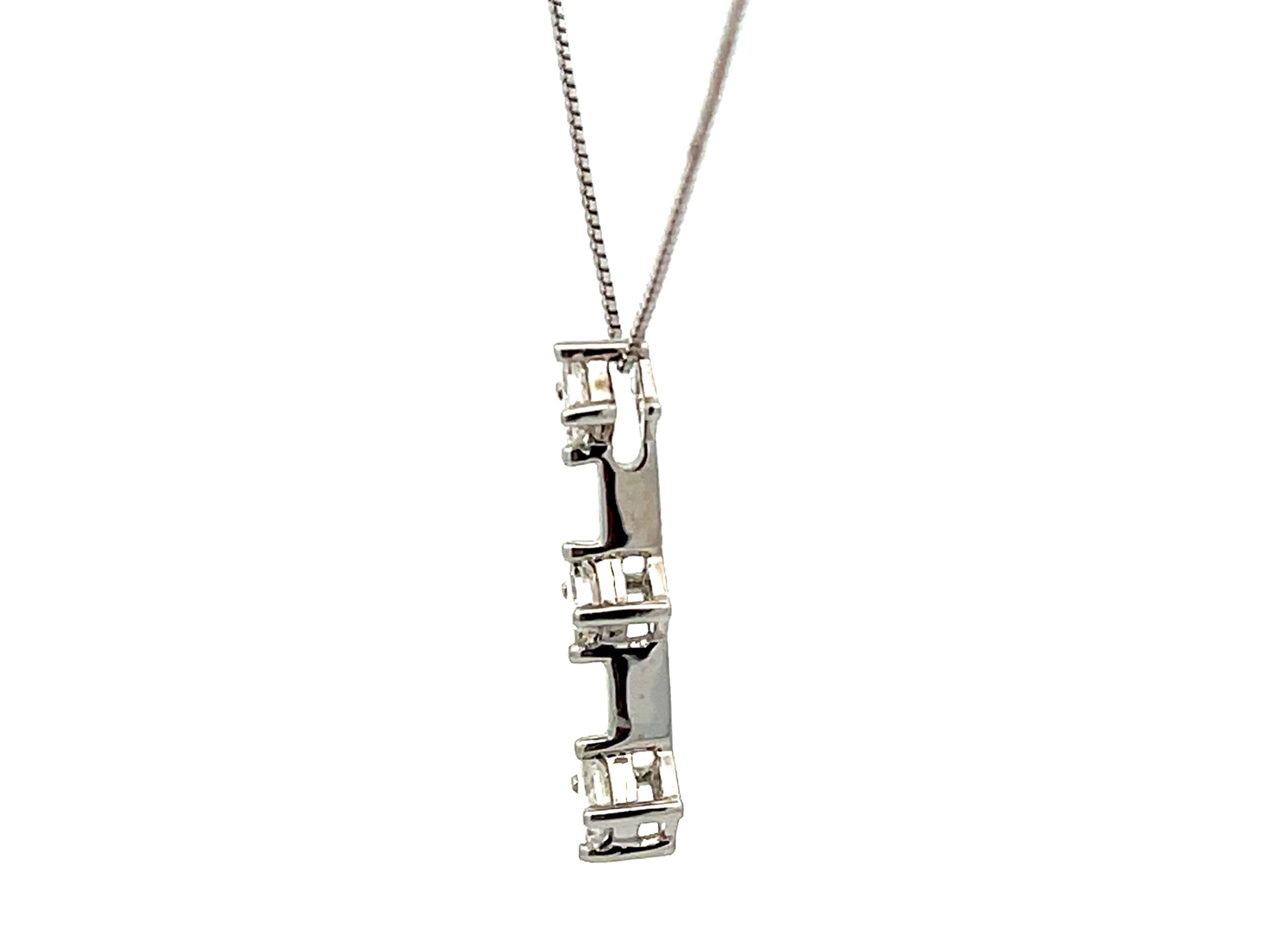 Three Princess Cut Diamond Drop Necklace in 14k White Gold For Sale 1