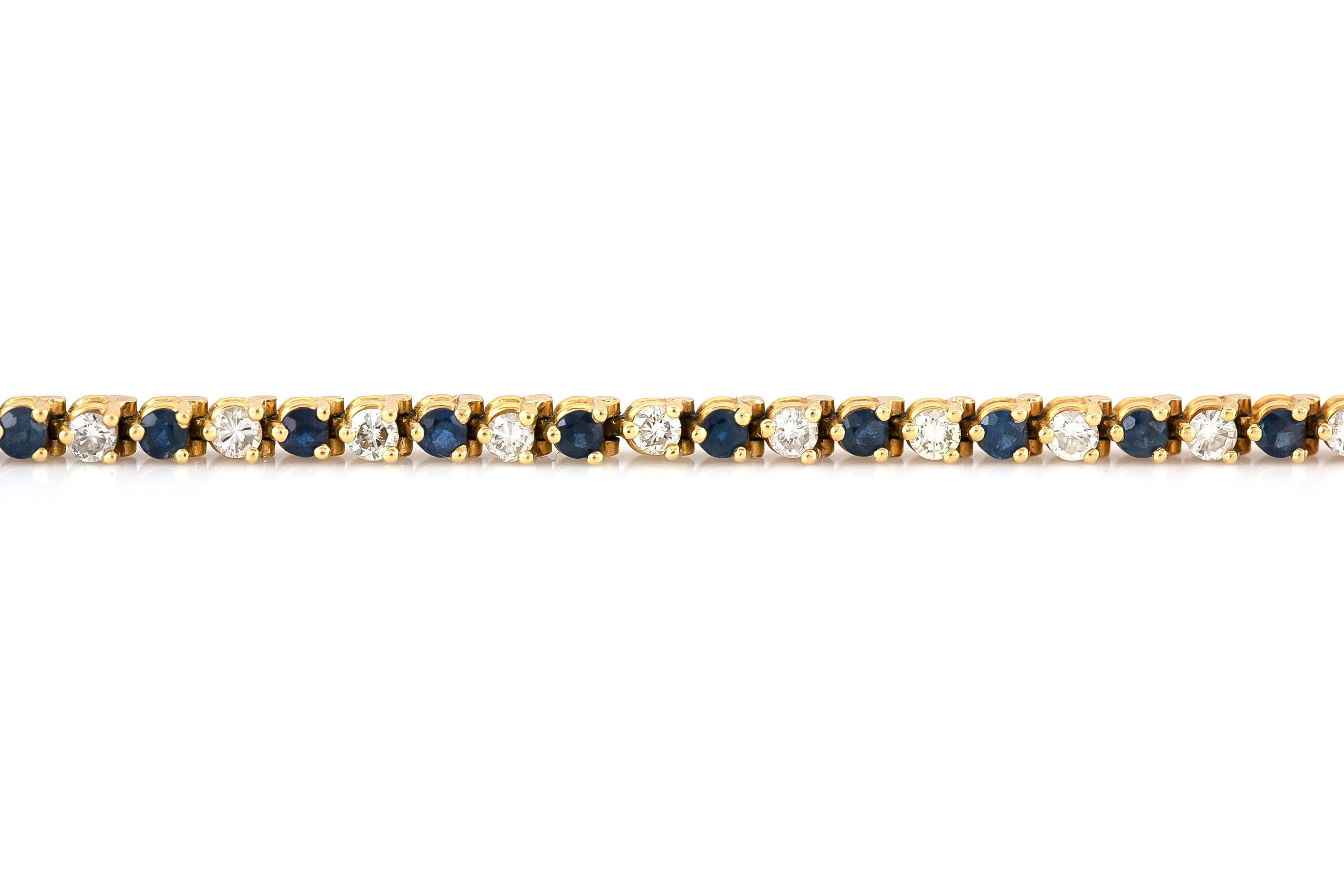 sapphire and diamond tennis bracelet 14k yellow gold