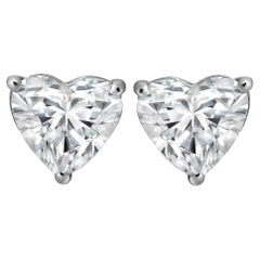 Three Prong Heart Shape Lab Grown Diamond Stud Earrings 14K White Gold 1.43Cttw