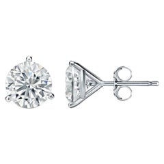 Three Prong Martini 14K Gold Push Back Diamond Stud Earrings