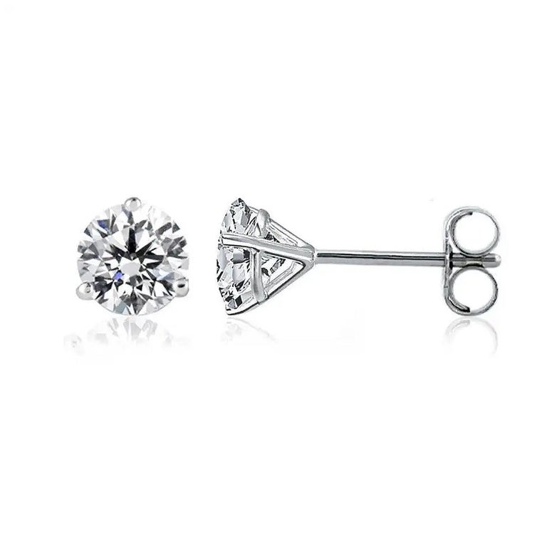 ThreeProng Martini Setting Round Diamond Stud Earrings 2.05 Carat at