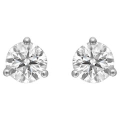Three Prong Round Cut Lab Grown Diamond Stud Earrings 14K White Gold 1.04Cttw