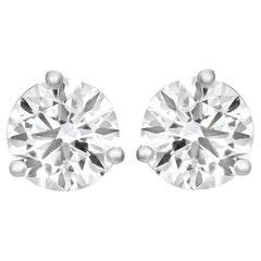 Three Prong Round Cut Lab Grown Diamond Stud Earrings 14K White Gold 3.18Cttw