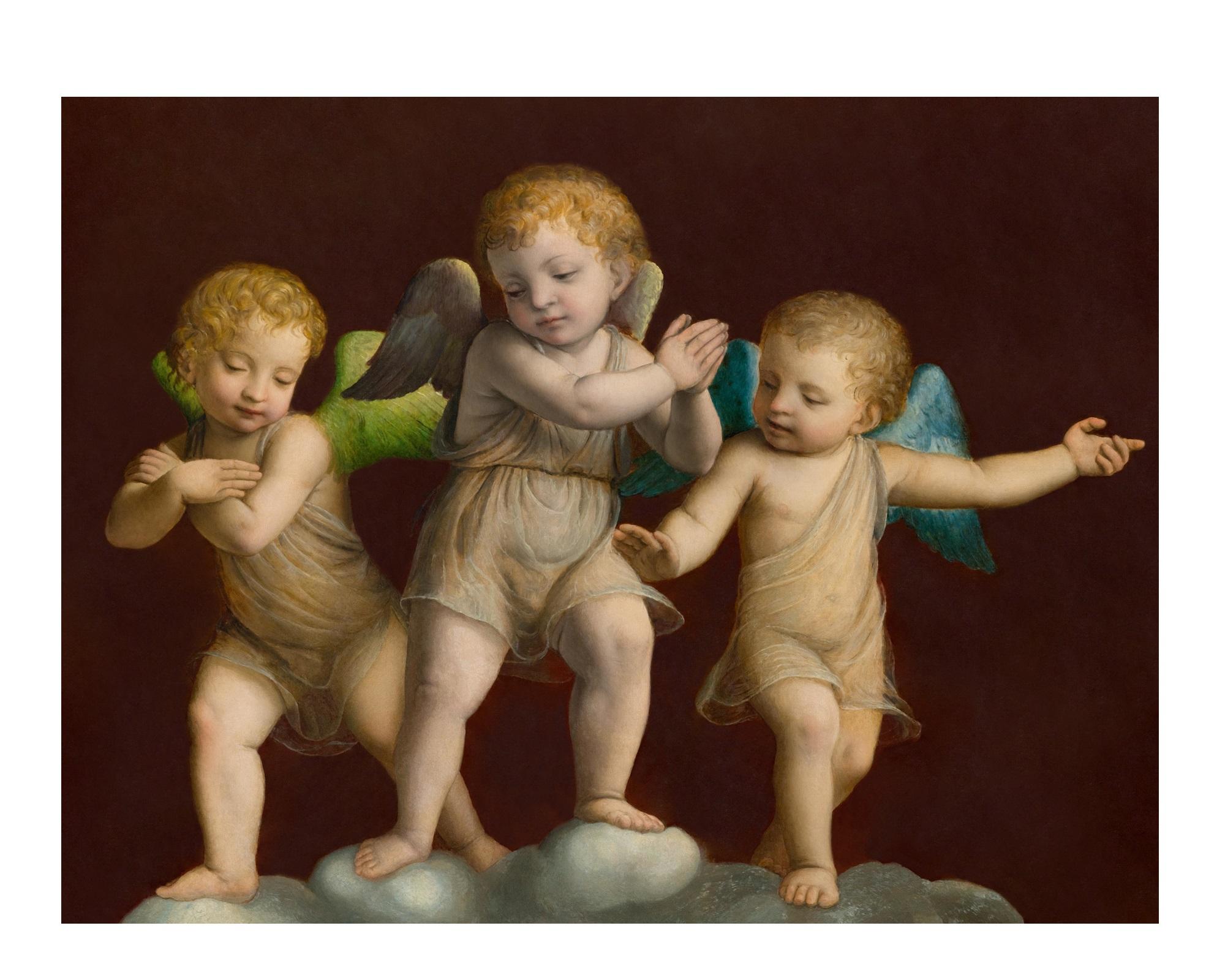 Italian Three Putti, after Renaissance Oil Painting by Bernardino Luini For Sale