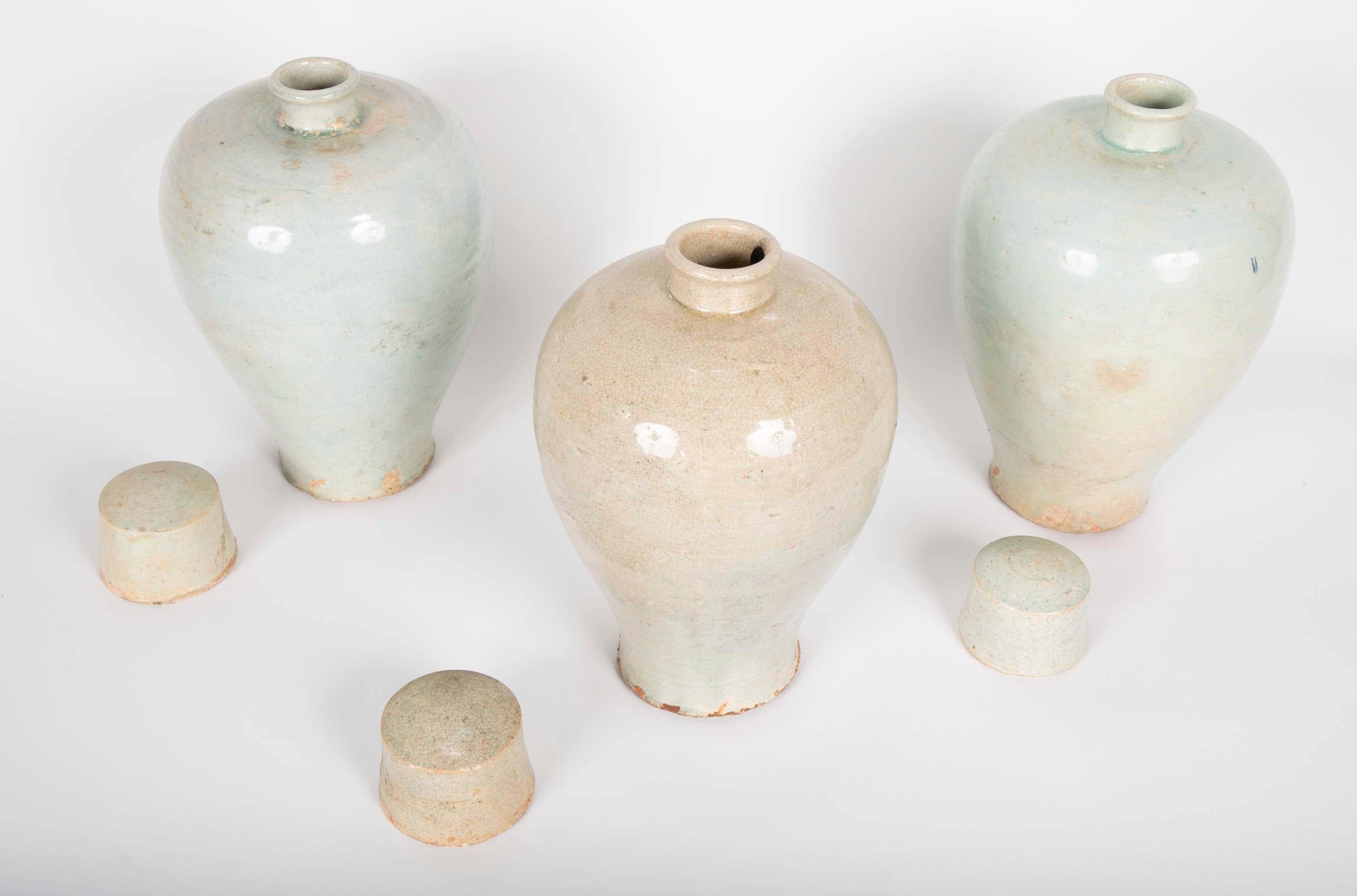 Chinese Three Qingbai Glazed Porcelain Covered Vases