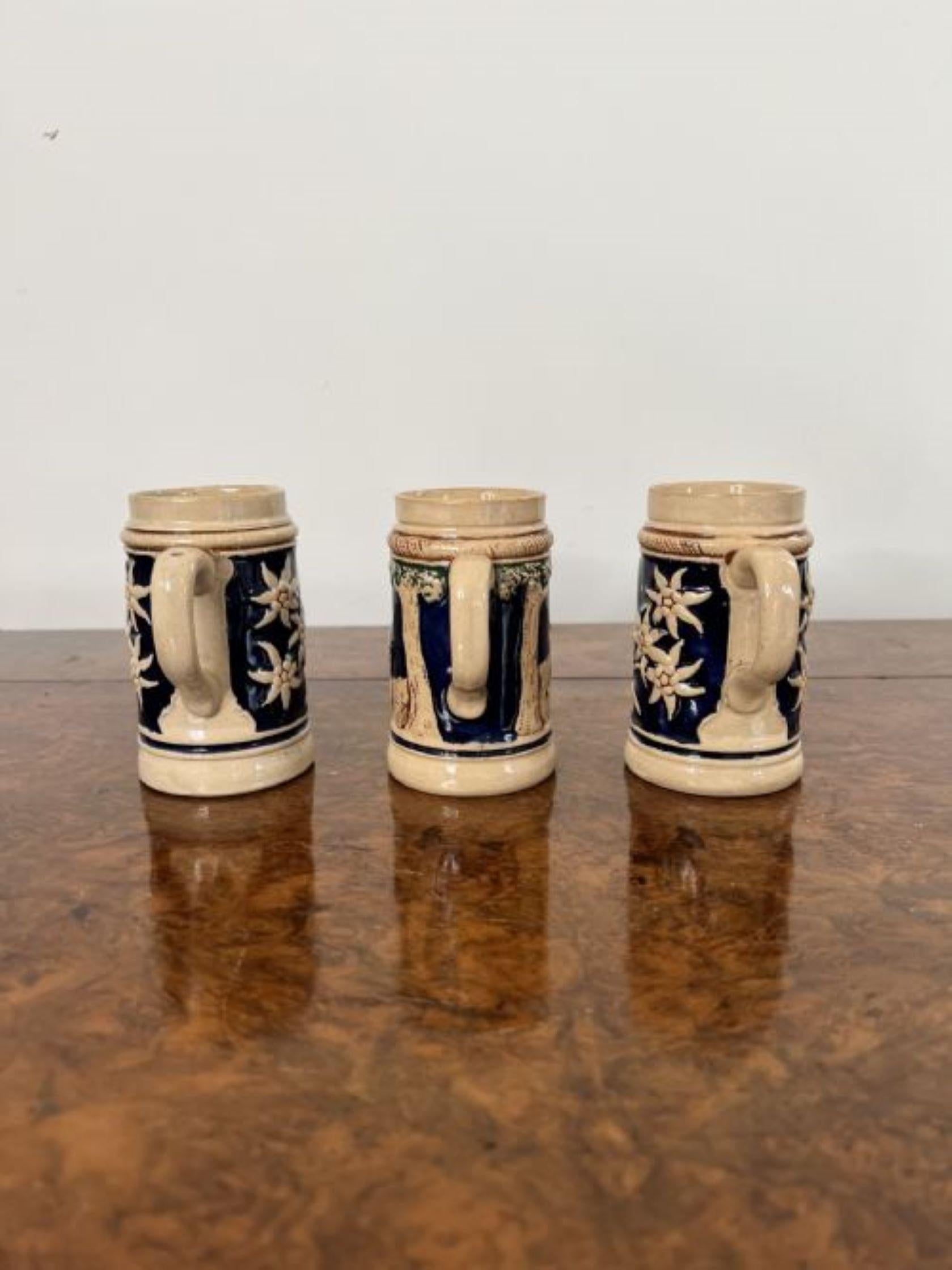 Ceramic Three quality antique German steins For Sale