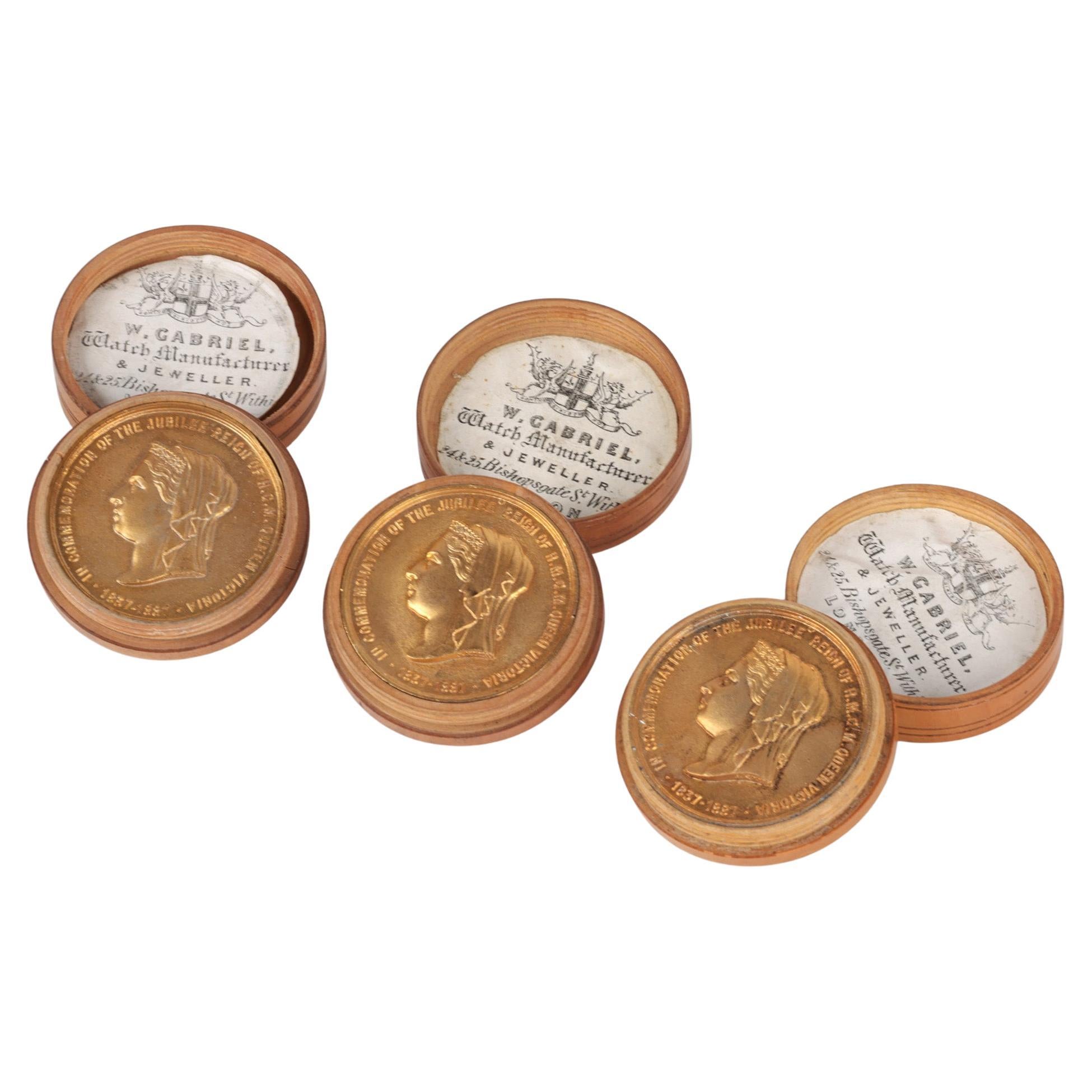 Three Queen Victoria Silver Jubilee Gilded Boxed Medallions
