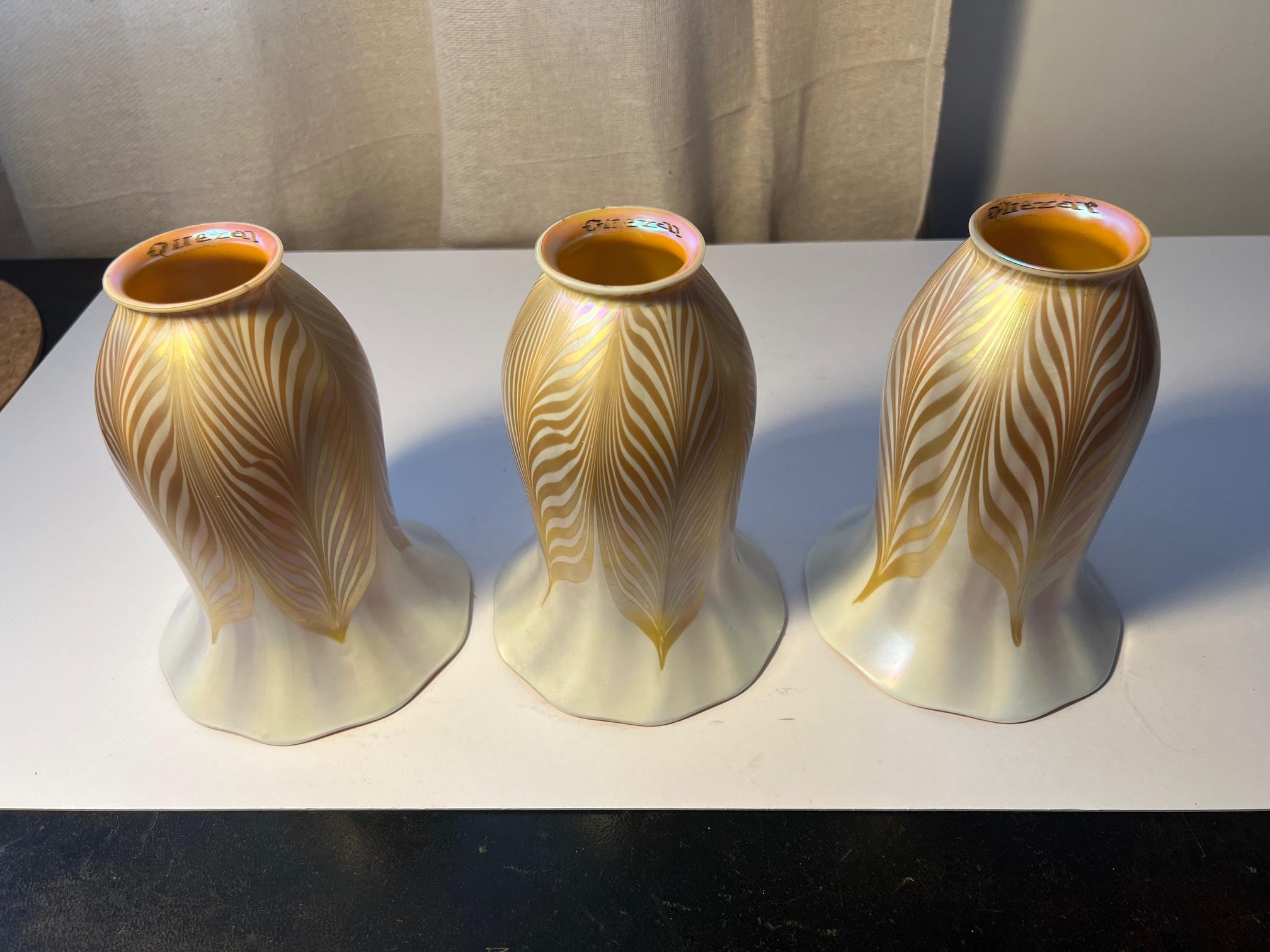 Late 20th Century Three Quezal Lampshades For Sale