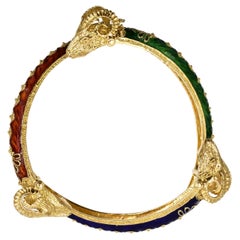Three Ram Heads Bangle in Enamel and 18k Yellow Gold