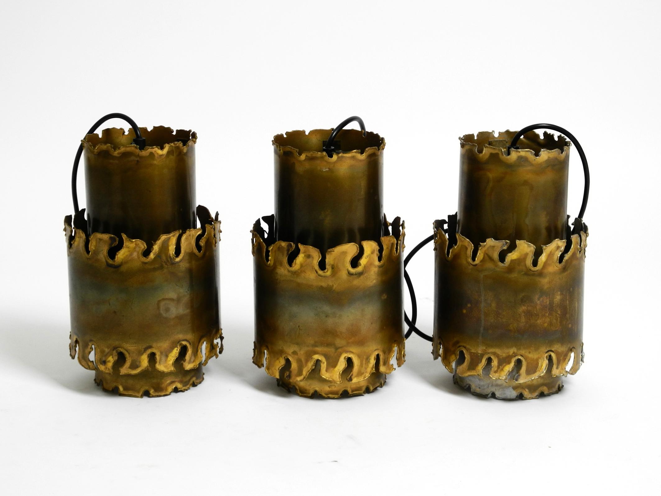 Three rare 1960s Danish brass pendant lamps by Holm Sørensen in Brutalist design For Sale 6