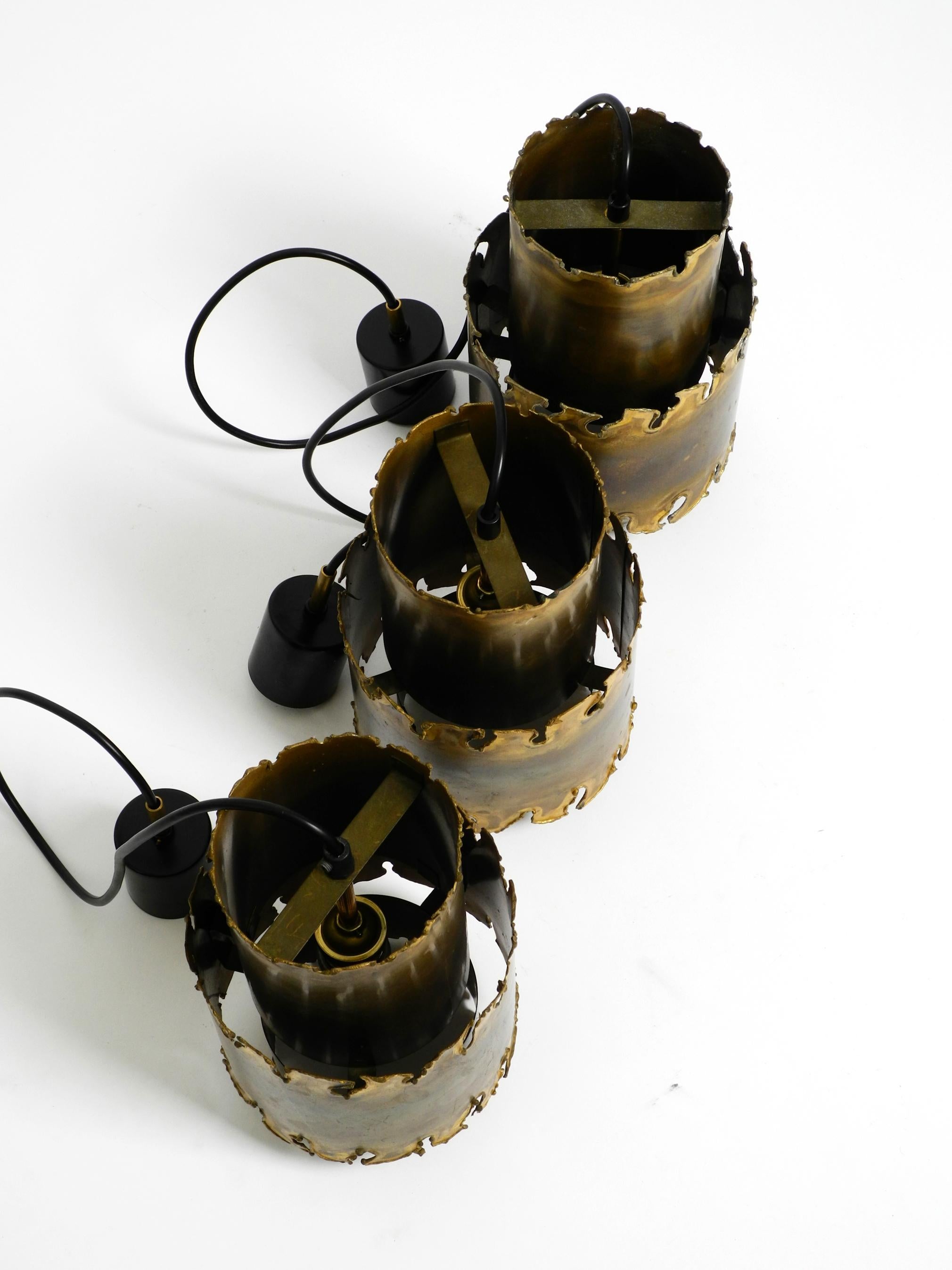 Three rare 1960s Danish brass pendant lamps by Holm Sørensen in Brutalist design For Sale 11