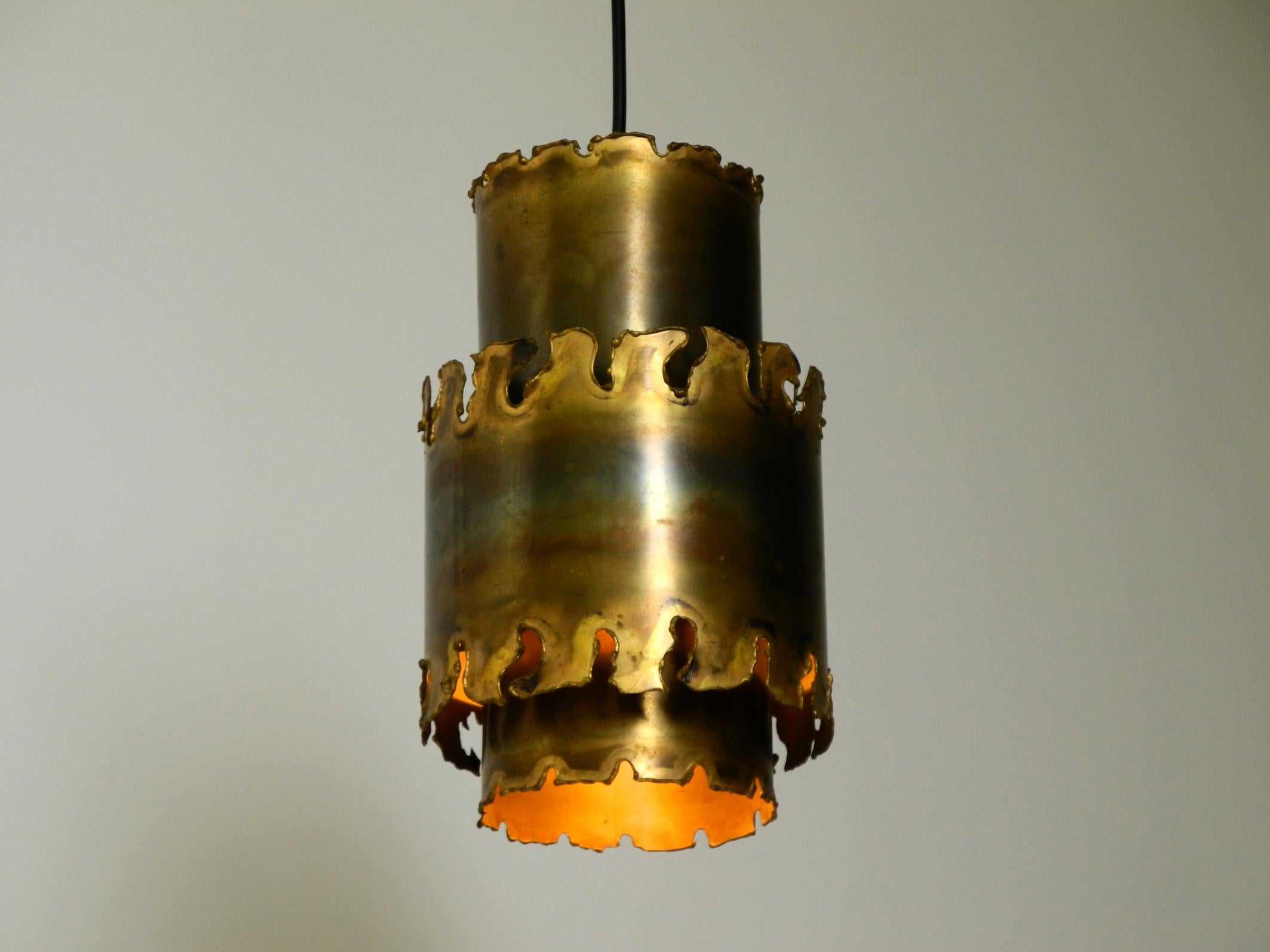 Three rare 1960s Danish brass pendant lamps by Holm Sørensen in Brutalist design For Sale 12