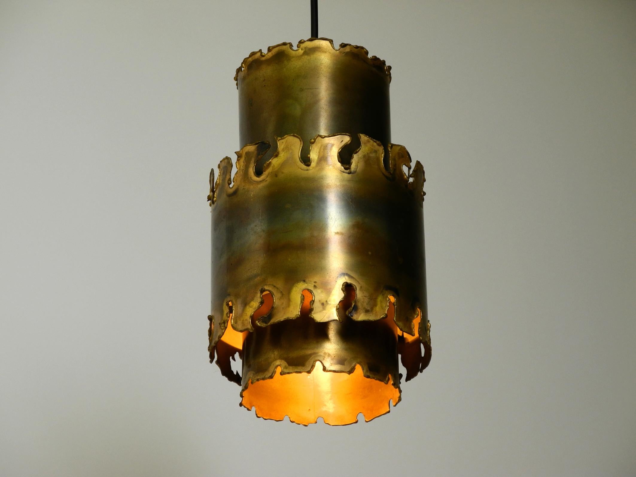 Brass Three rare 1960s Danish brass pendant lamps by Holm Sørensen in Brutalist design For Sale