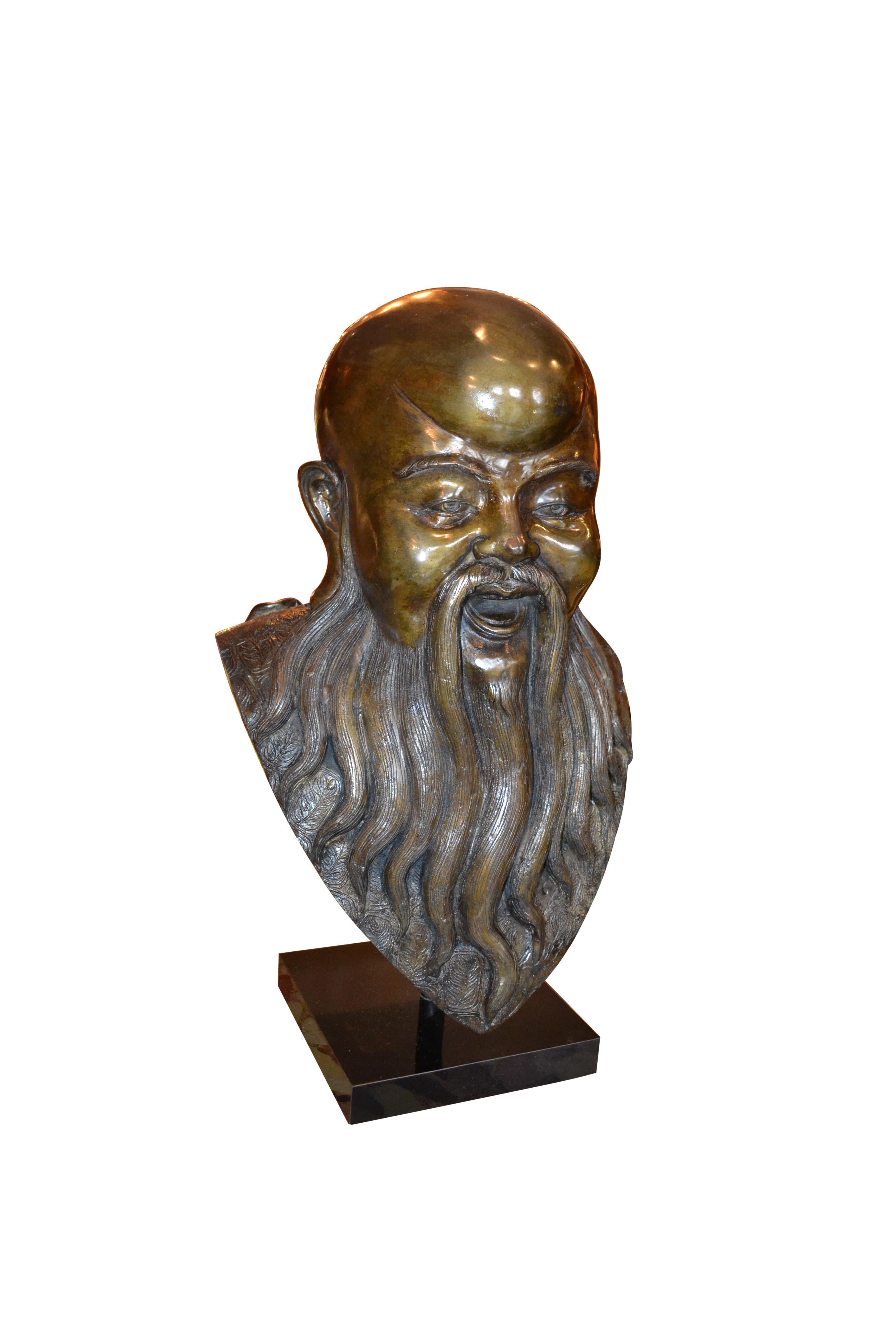Rare Early 20 Century Bronze Busts of Three Chinese Deities Fu, Lu, Shou (福禄寿) For Sale 4