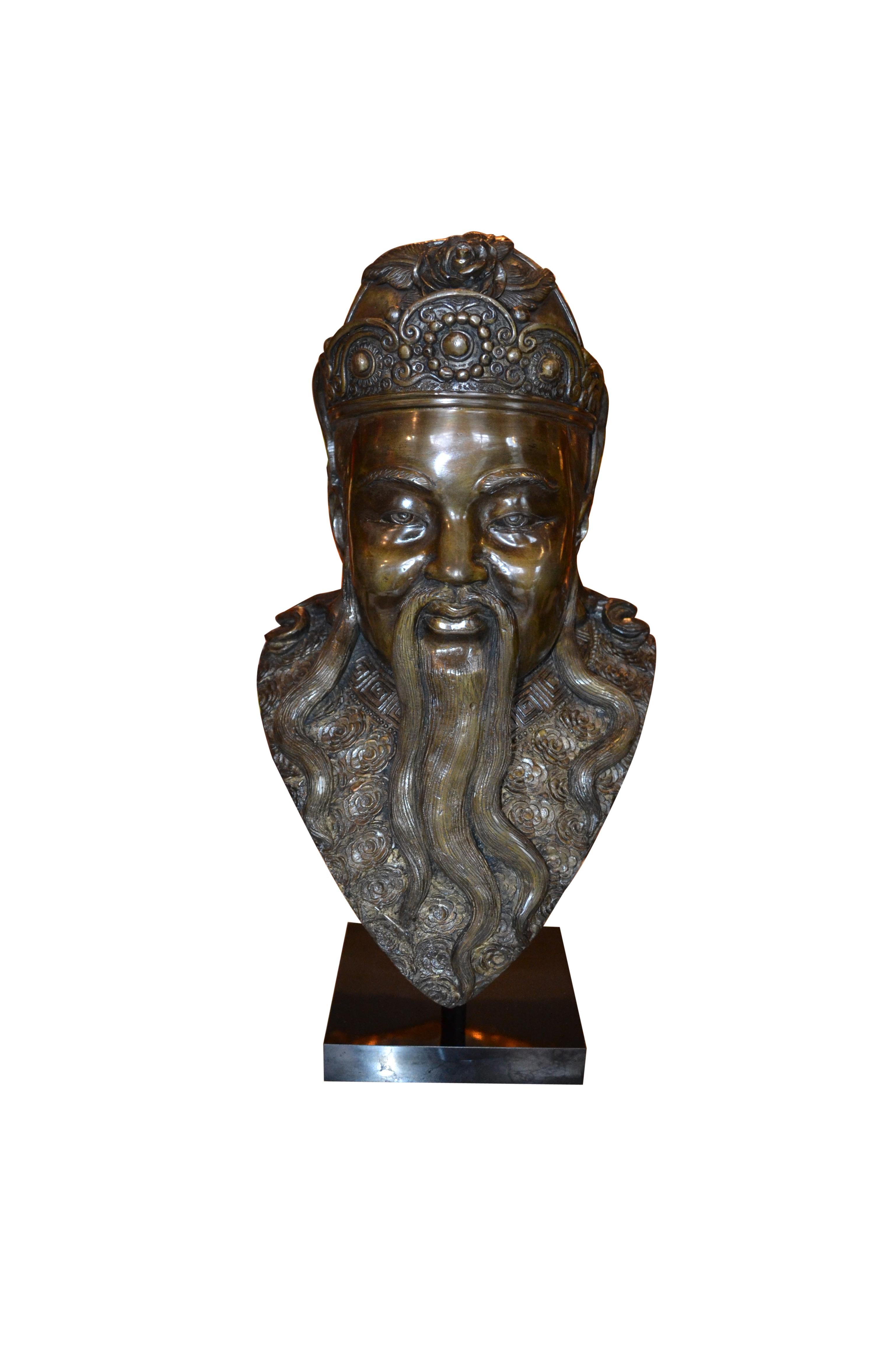 Rare Early 20 Century Bronze Busts of Three Chinese Deities Fu, Lu, Shou (福禄寿) For Sale 6