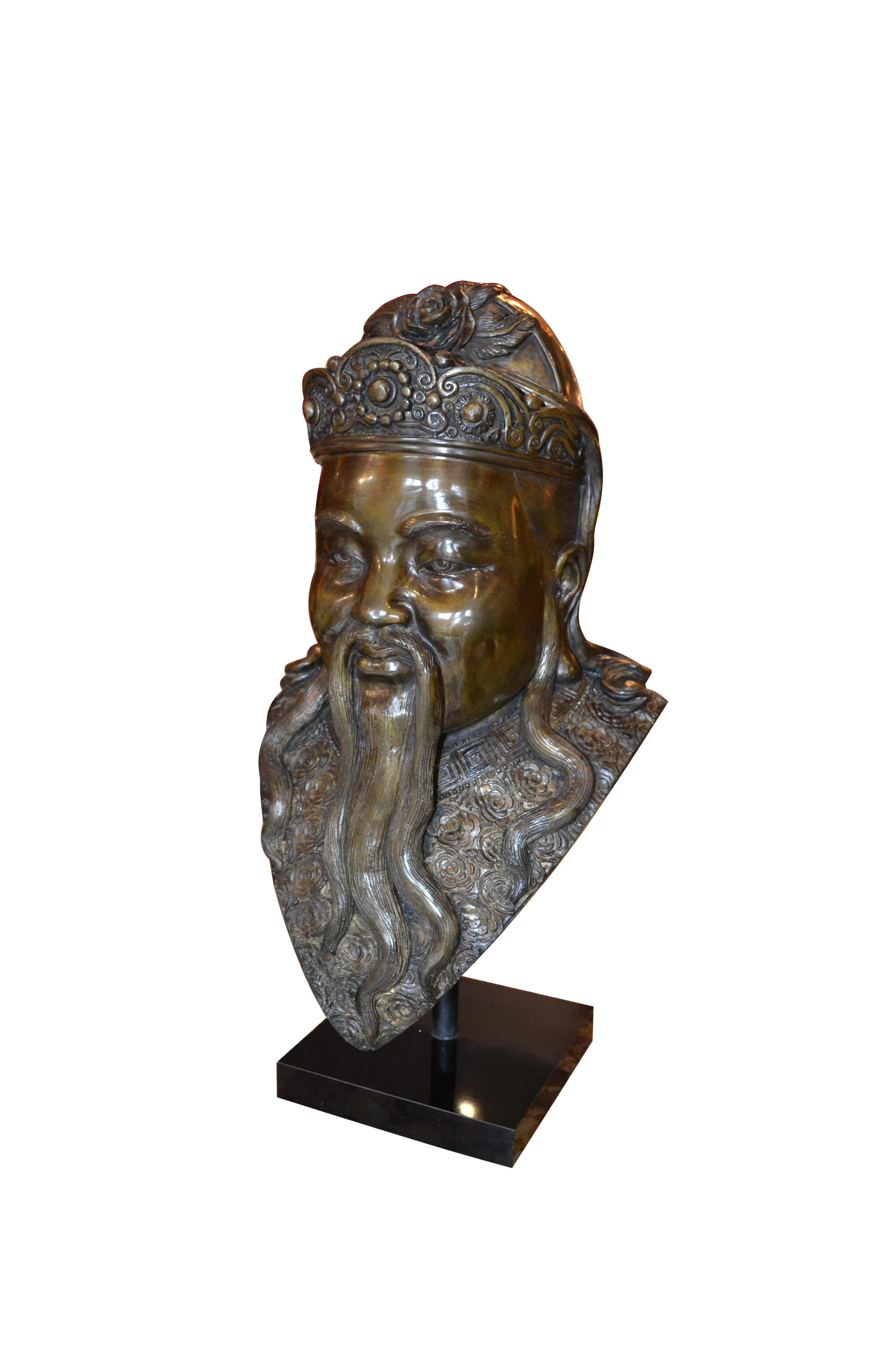 Rare Early 20 Century Bronze Busts of Three Chinese Deities Fu, Lu, Shou (福禄寿) For Sale 7