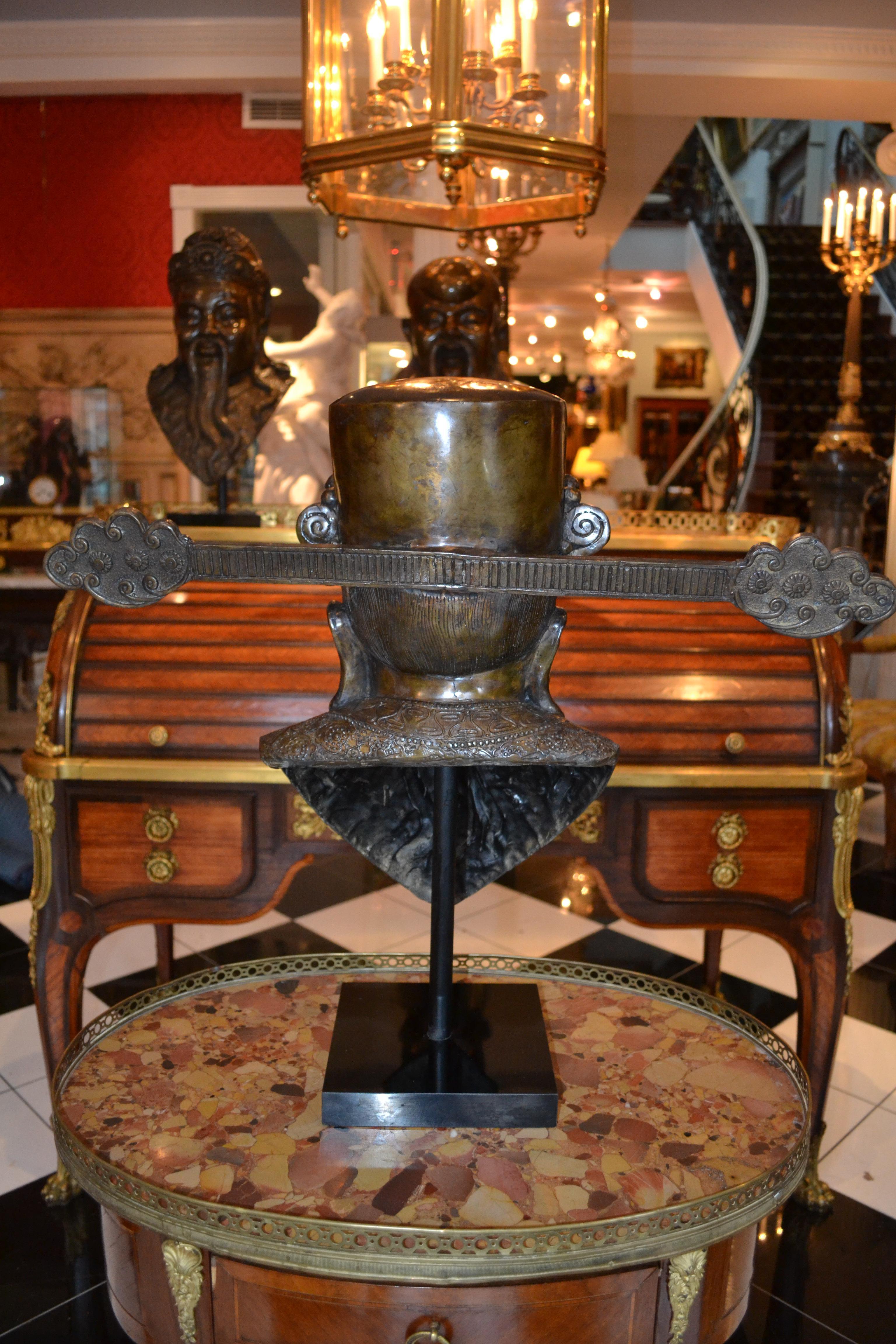 Rare Early 20 Century Bronze Busts of Three Chinese Deities Fu, Lu, Shou (福禄寿) For Sale 12