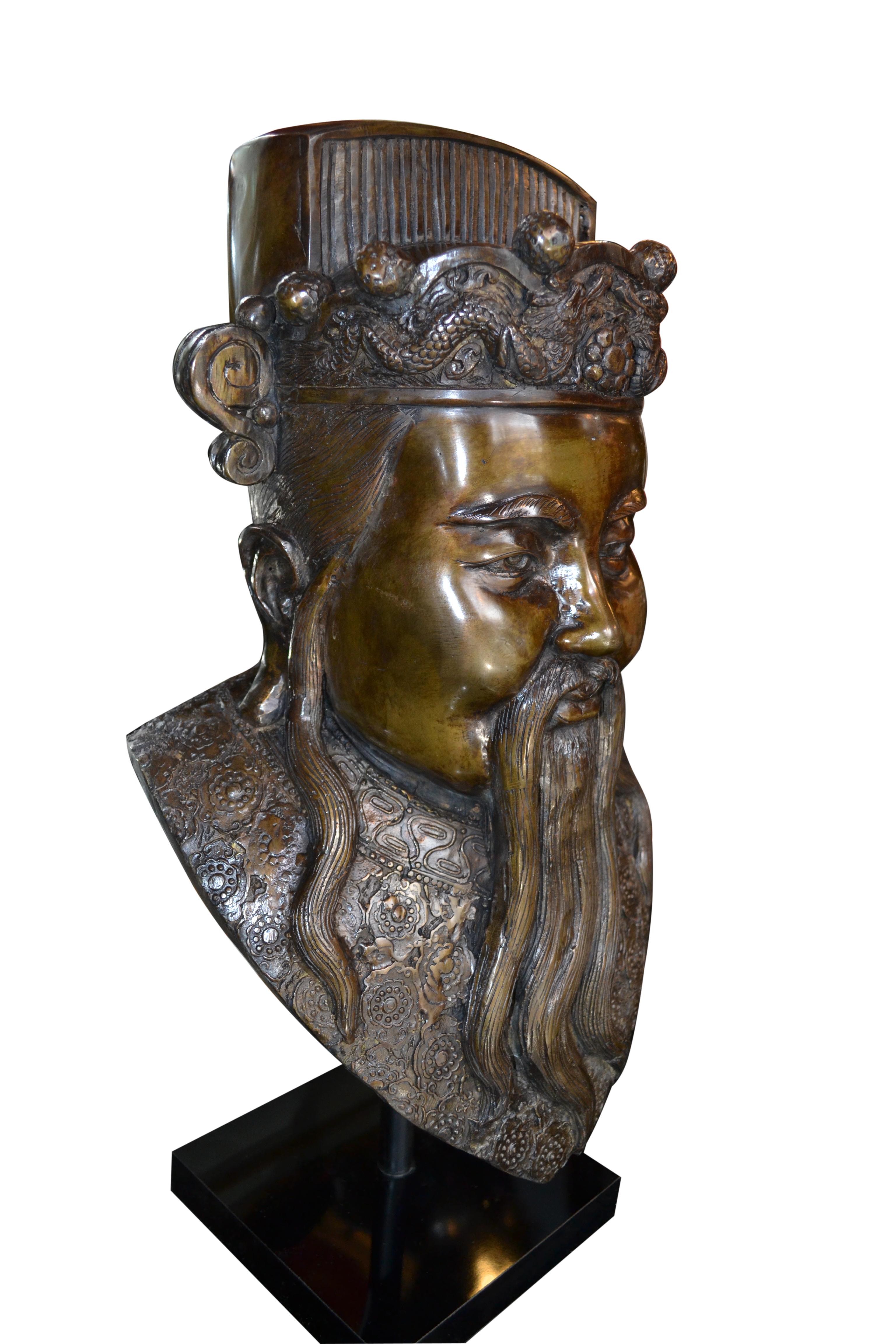 Rare Early 20 Century Bronze Busts of Three Chinese Deities Fu, Lu, Shou (福禄寿) For Sale 2