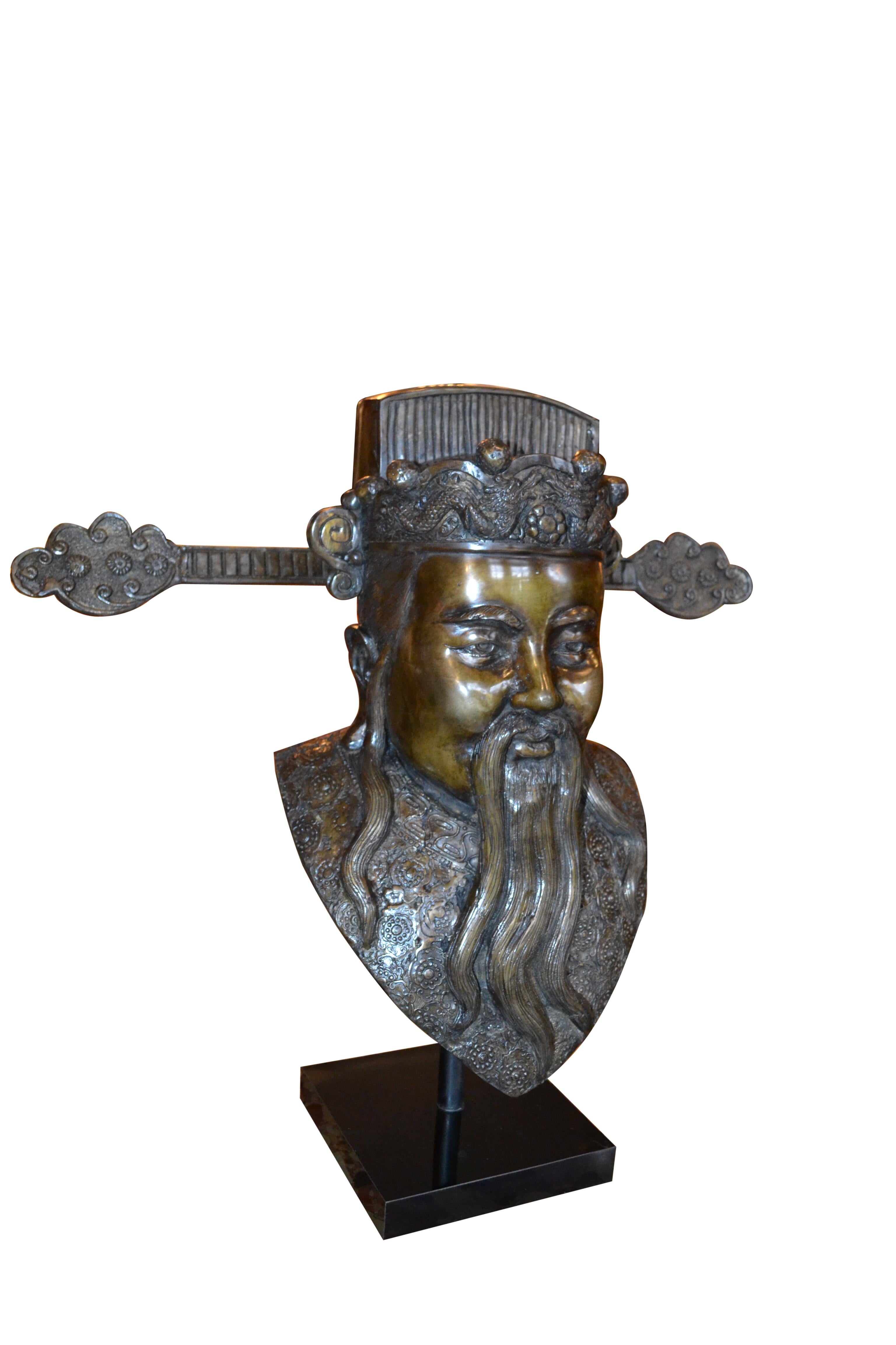 Rare Early 20 Century Bronze Busts of Three Chinese Deities Fu, Lu, Shou (福禄寿) For Sale 3