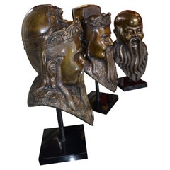 Rare Early 20 Century Bronze Busts of Three Chinese Deities Fu, Lu, Shou (福禄寿)