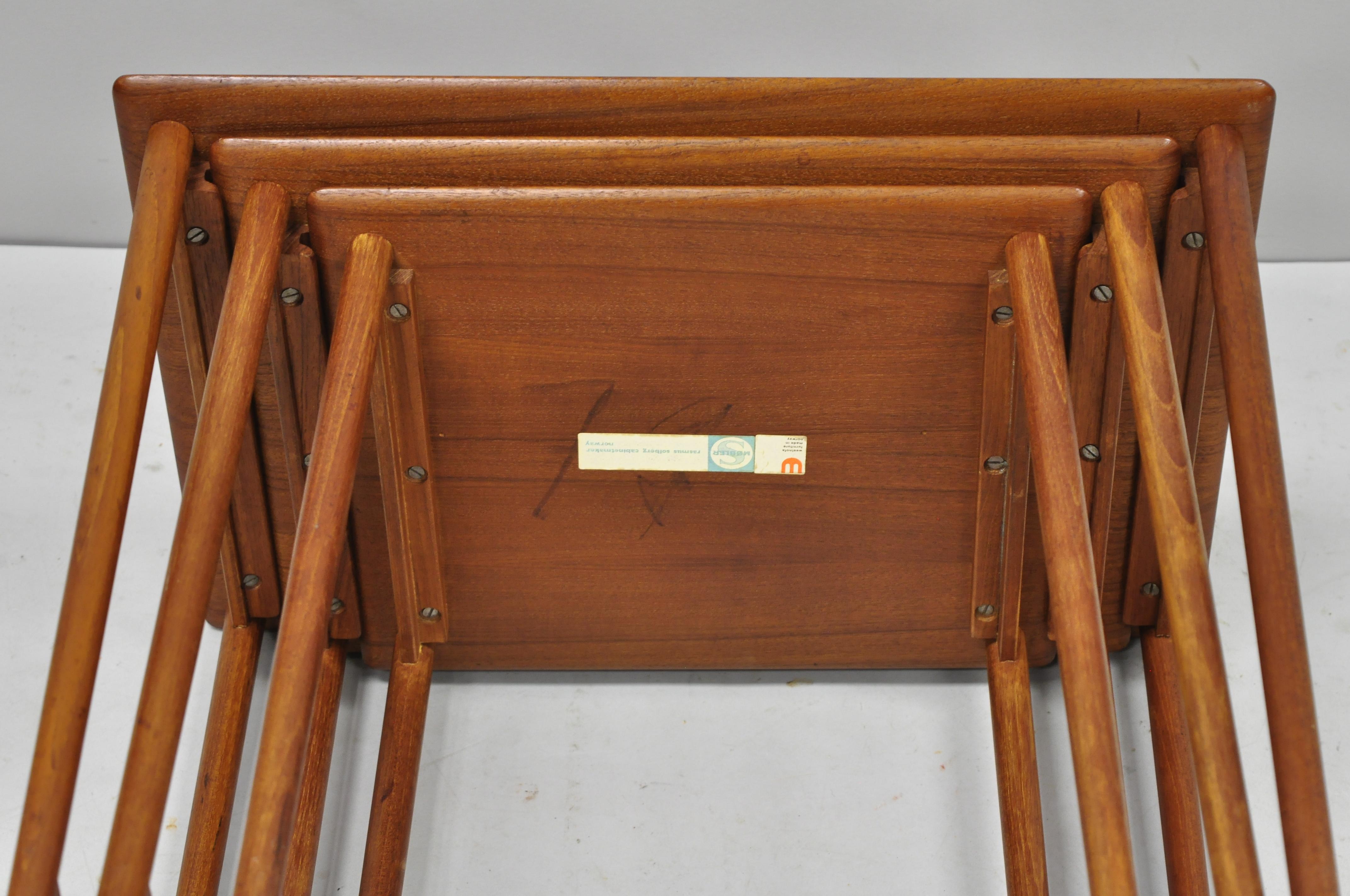 Three Rasmus Solberg Westnofa Midcentury Danish Modern Teak Nesting Side Table 5