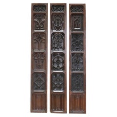 Three Reclaimed English Oak Carved Wall Panels