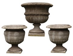 Three Reclaimed Stone Garden Urns