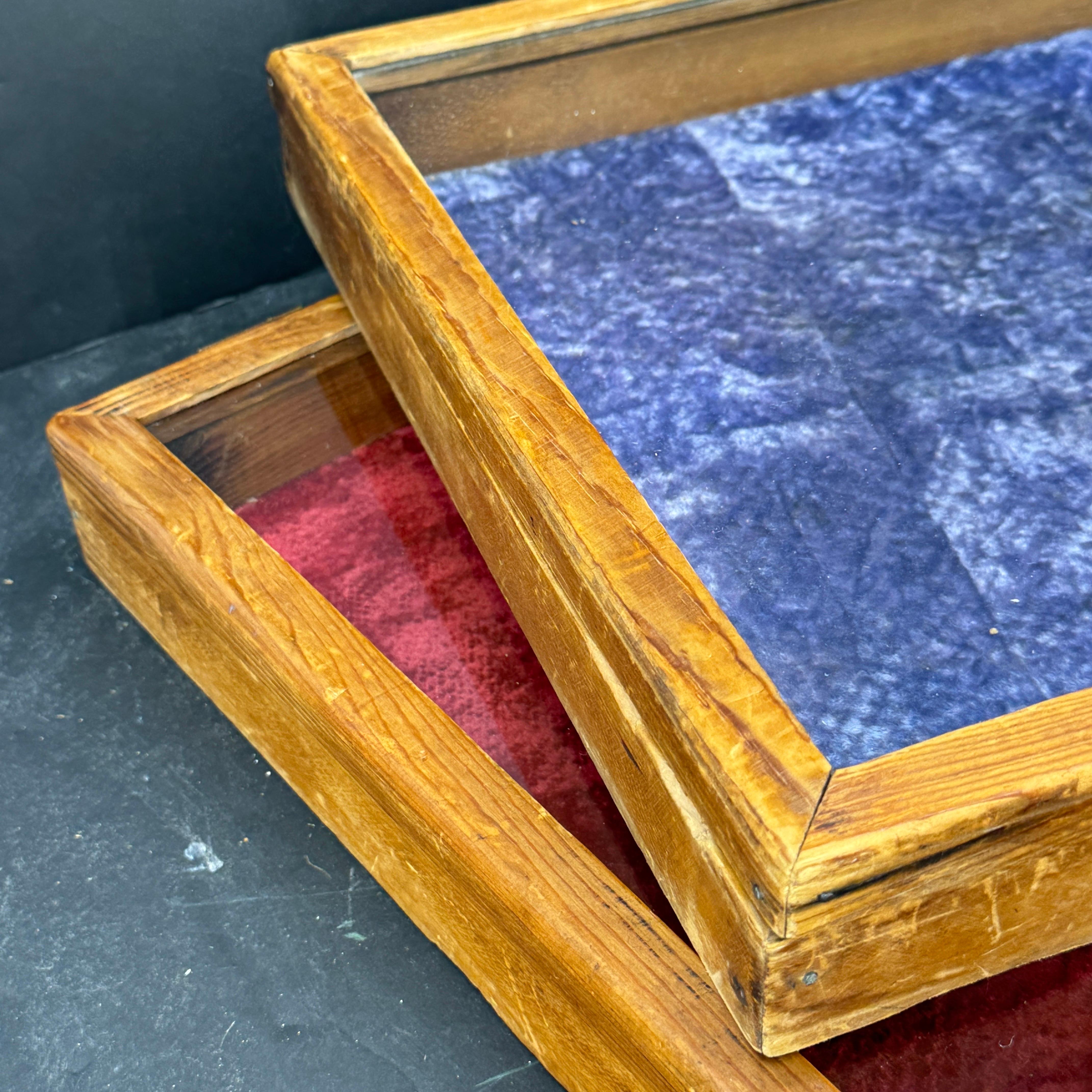 20th Century Three Rectangular Wood Glass Table Display Cabinets Vitrines