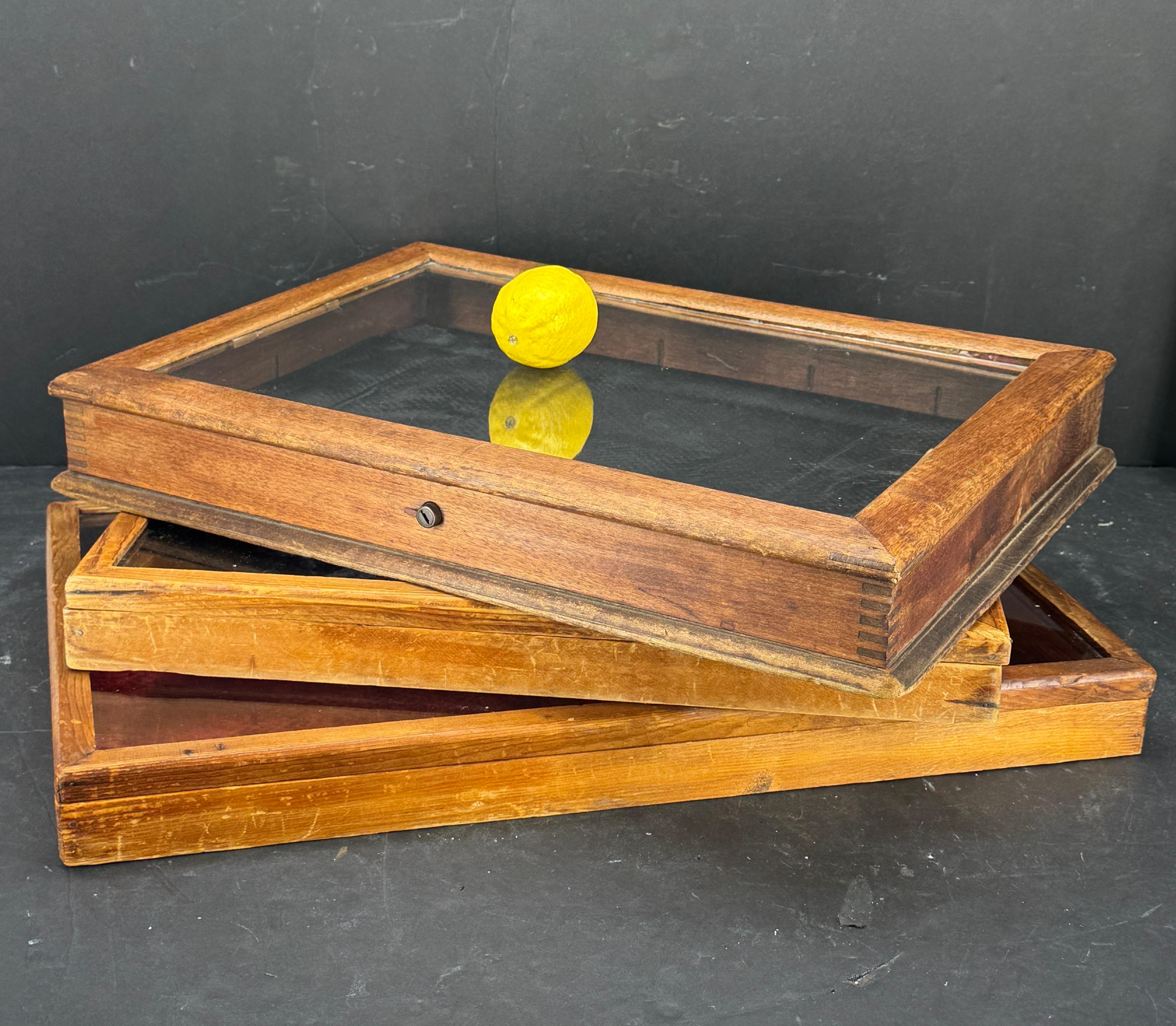 Three Rectangular Wood Glass Table Display Cabinets Vitrines