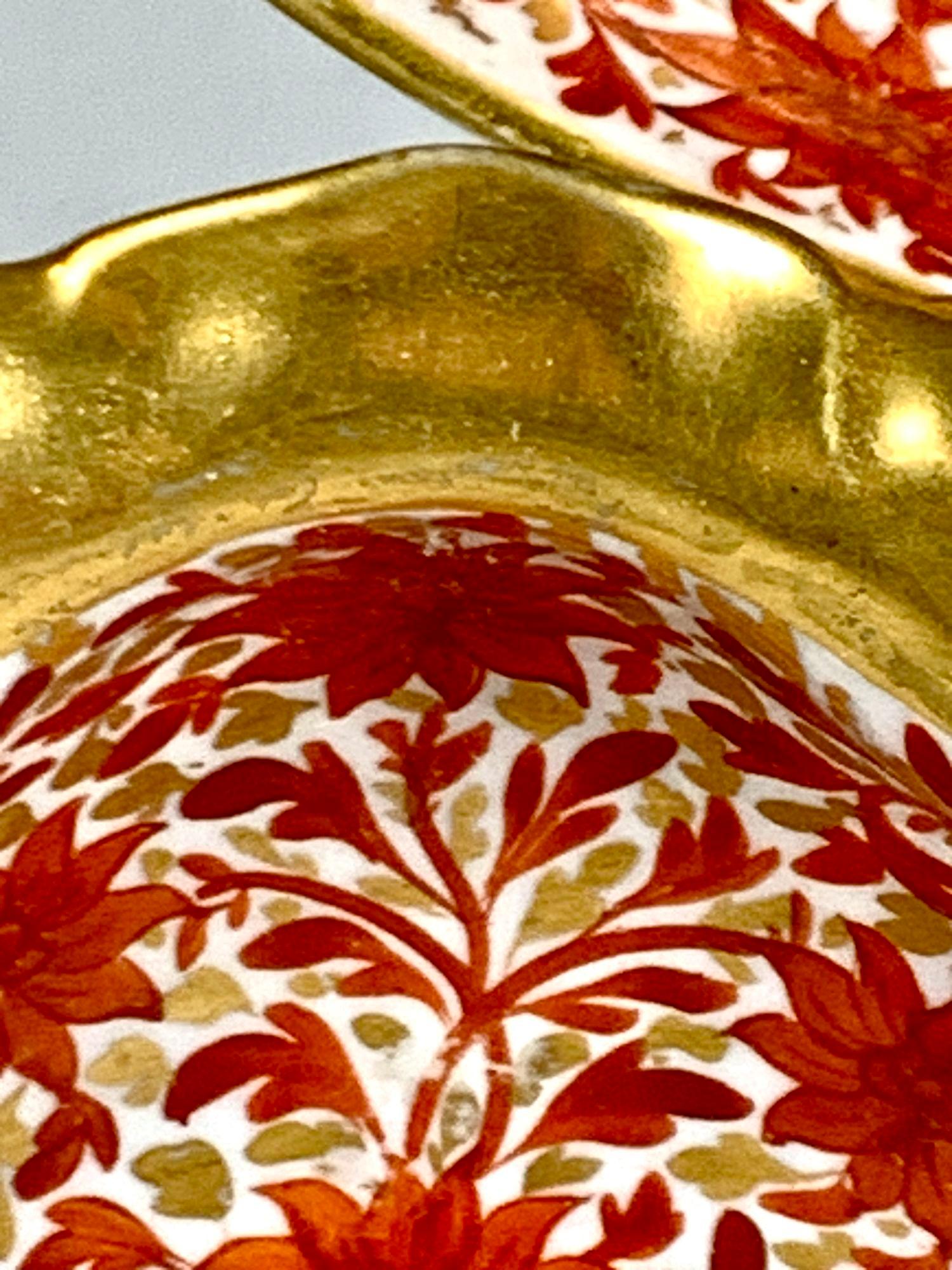19th Century Three Red Chrysanthemum Pattern Coalport Porcelain Dishes England Circa 1810