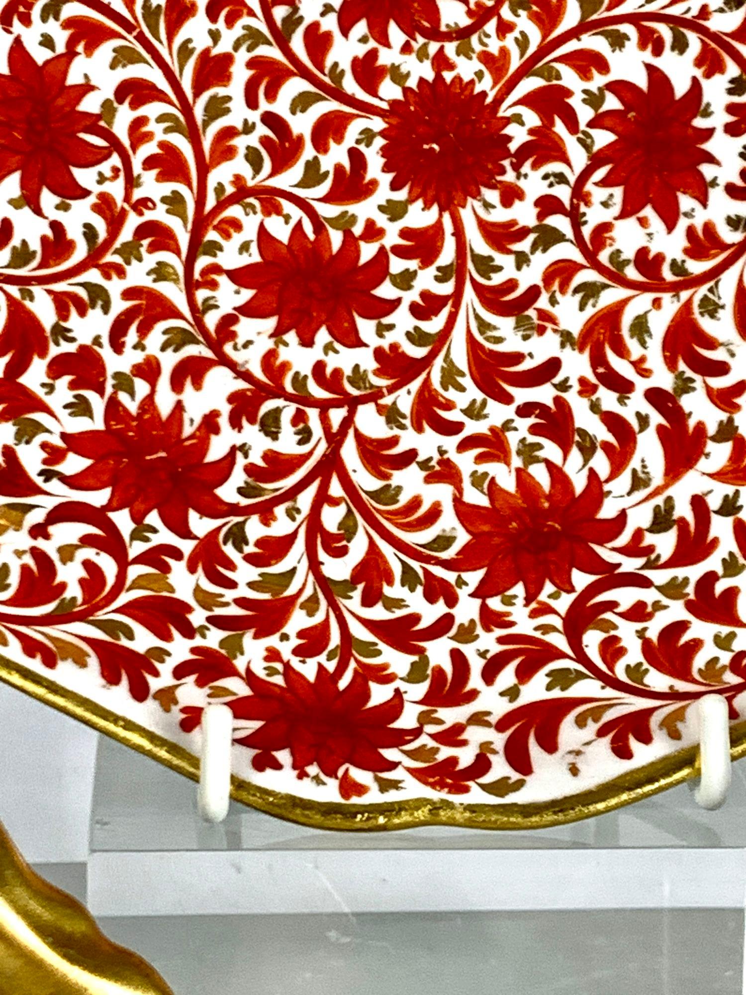 Three Red Chrysanthemum Pattern Coalport Porcelain Dishes England Circa 1810 1