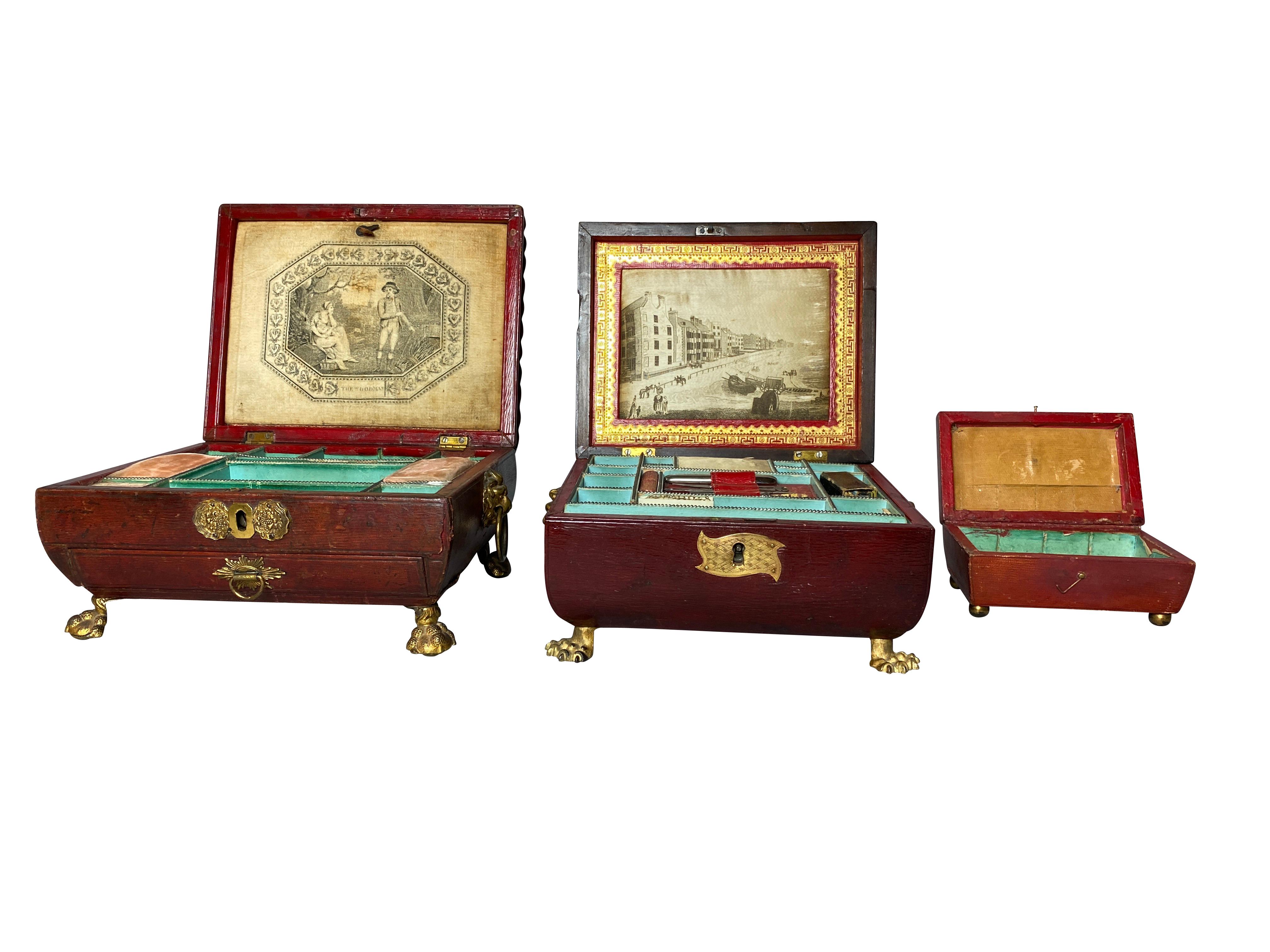 English Three Regency Red Leather Boxes