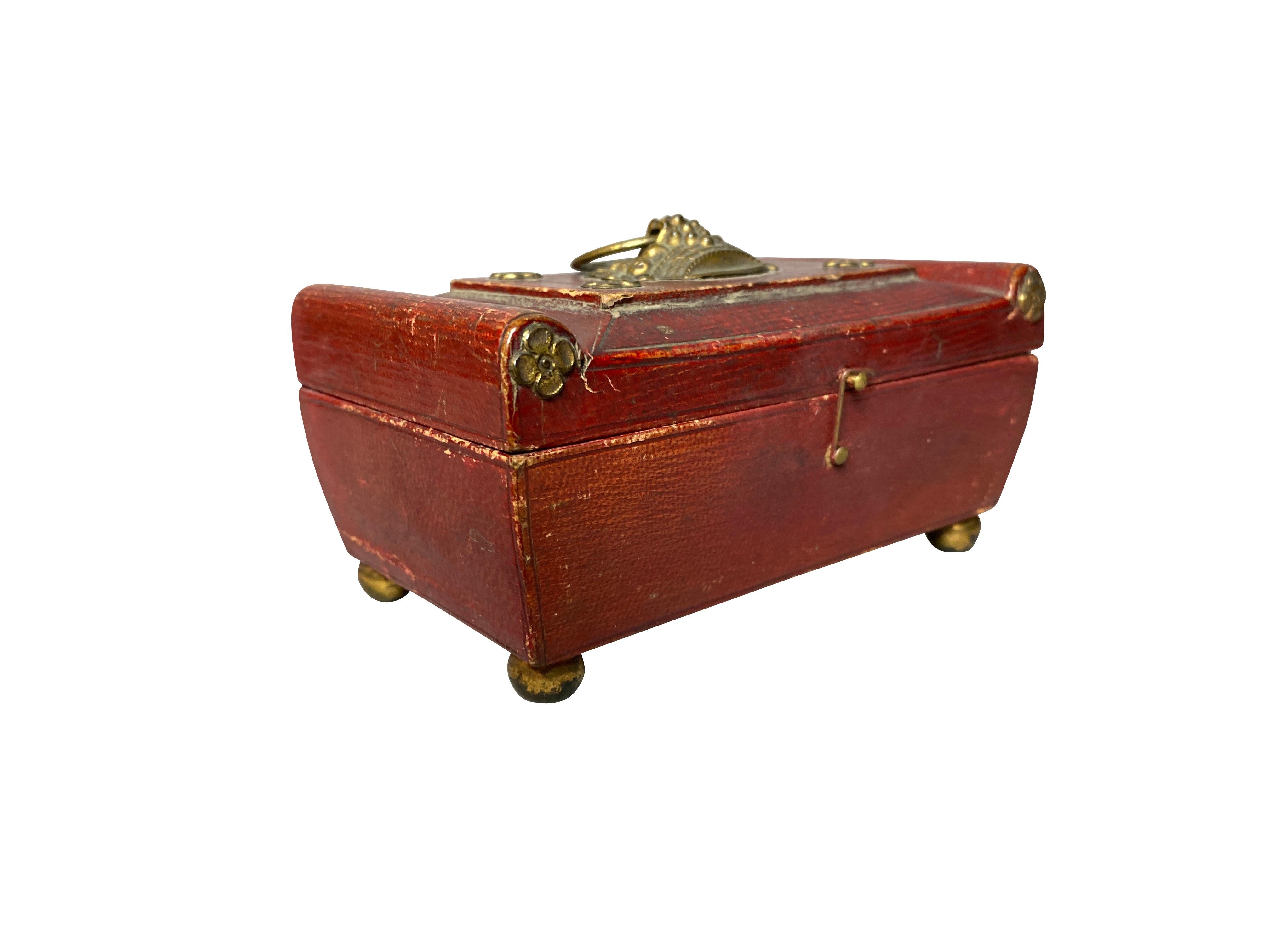 Three Regency Red Leather Boxes In Good Condition In Essex, MA