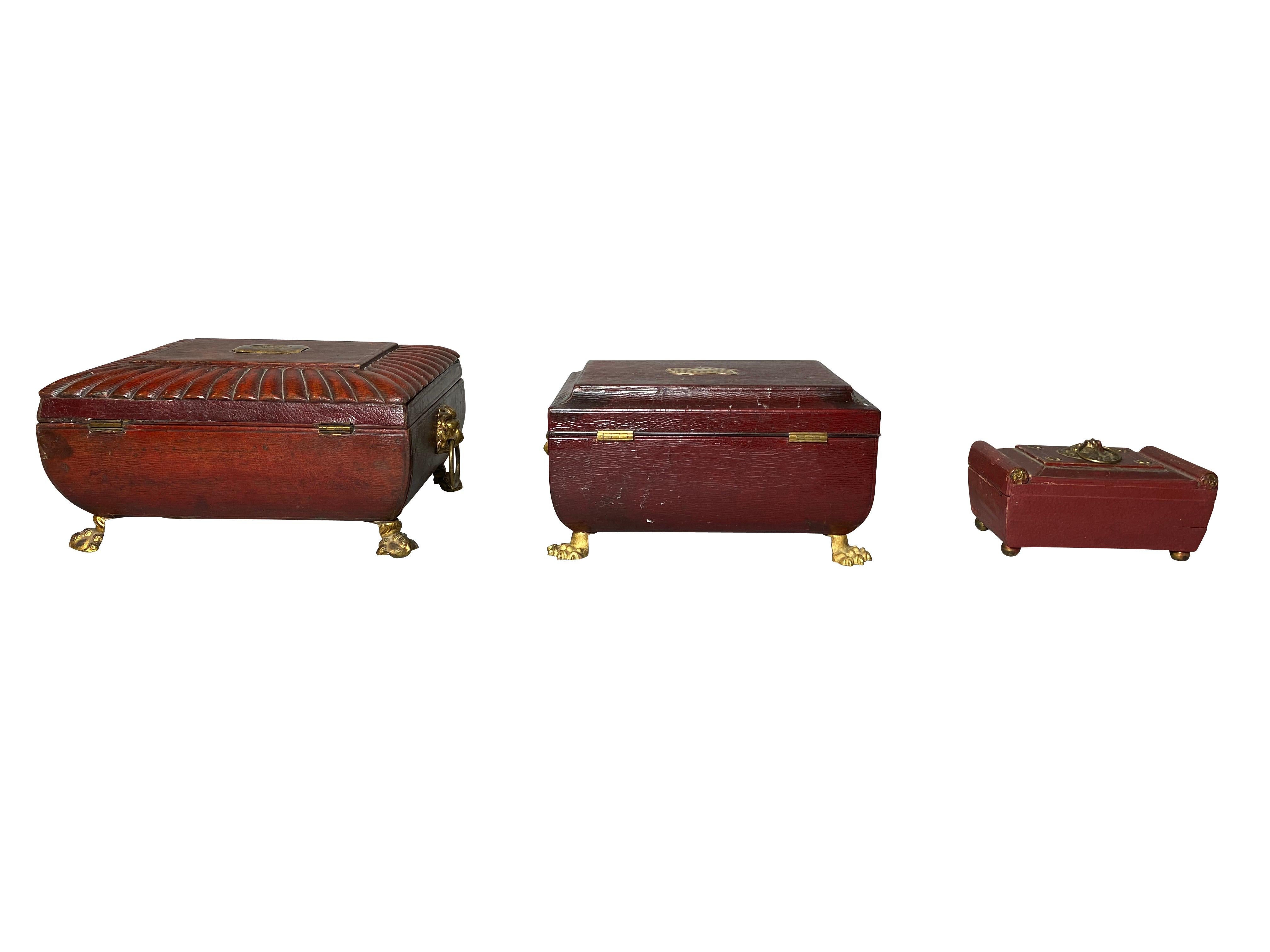 Three Regency Red Leather Boxes 1